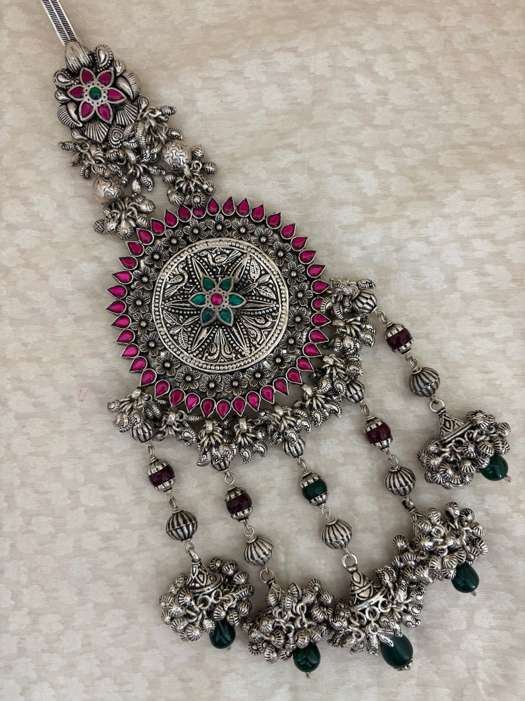 Floral Mandala Oxidized Silver Juda