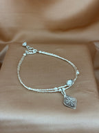 Dainty Double-Layer Silver Anklet with Floral Shield Charm