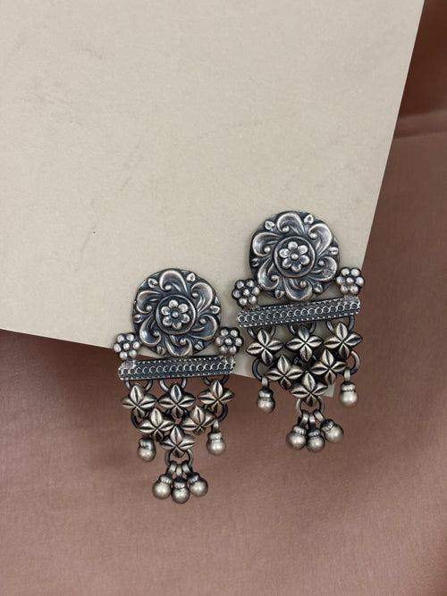 Antique Silver Star & Floral Jhumkas
