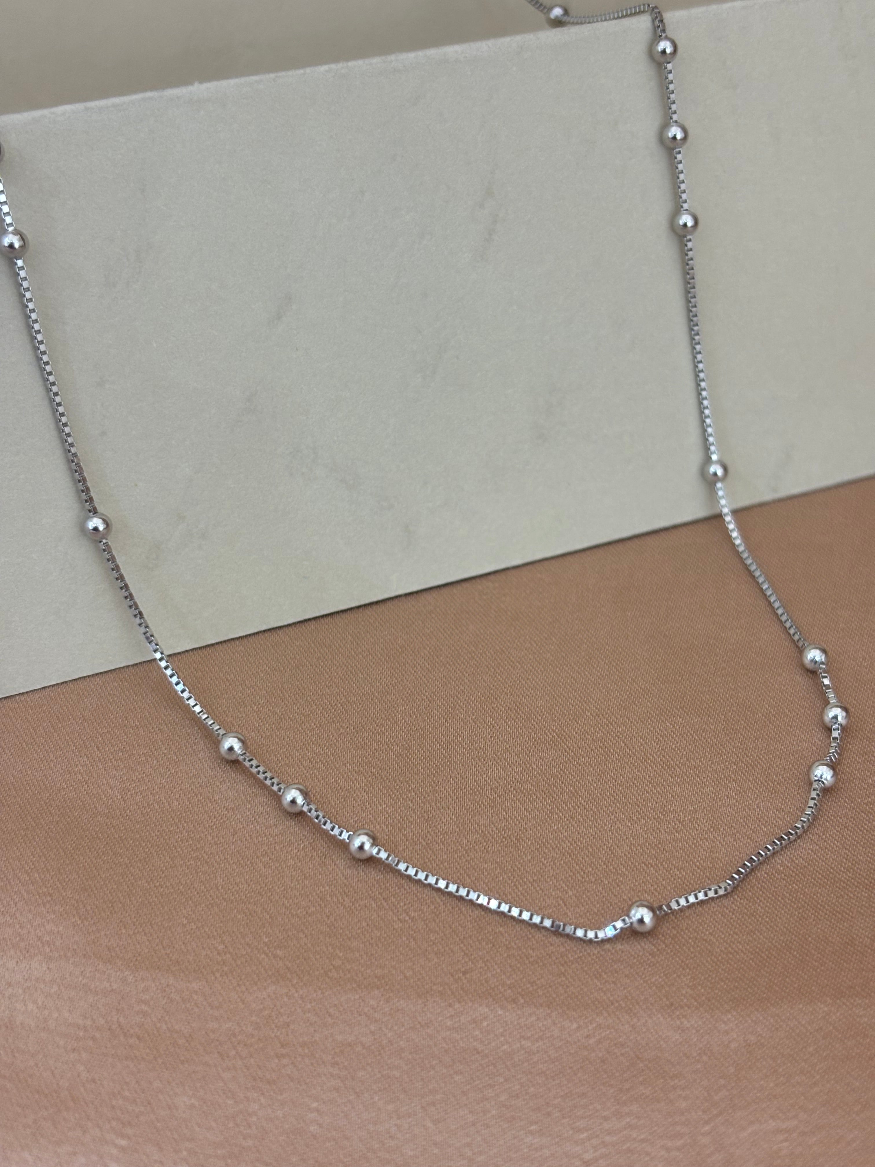 Dainty Silver Box Chain with Polished Bead Accents