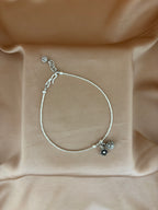 Floral Charm Silver Tube Anklet
