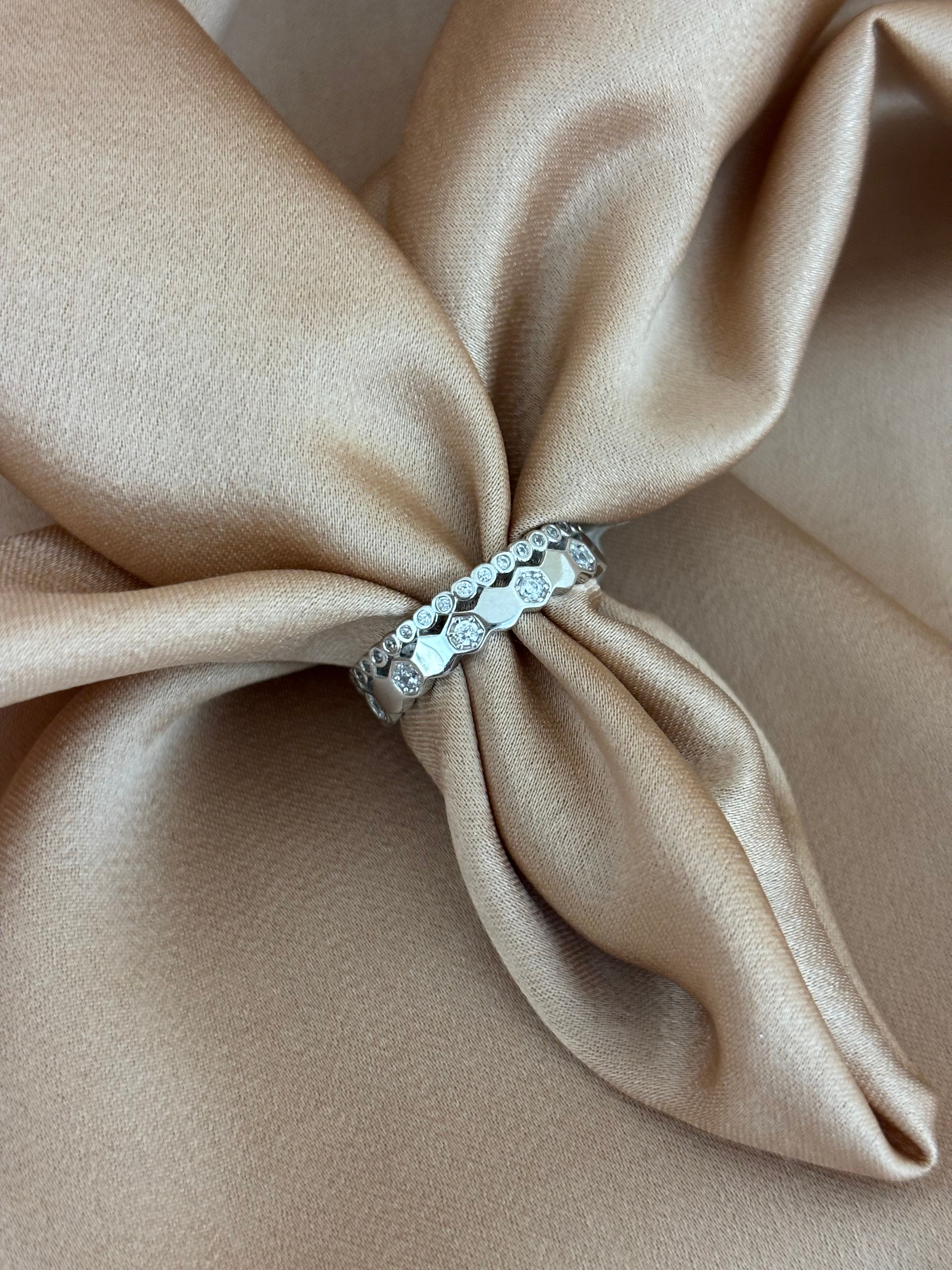 Modern Hexagon Bezel-Set Silver Ring
