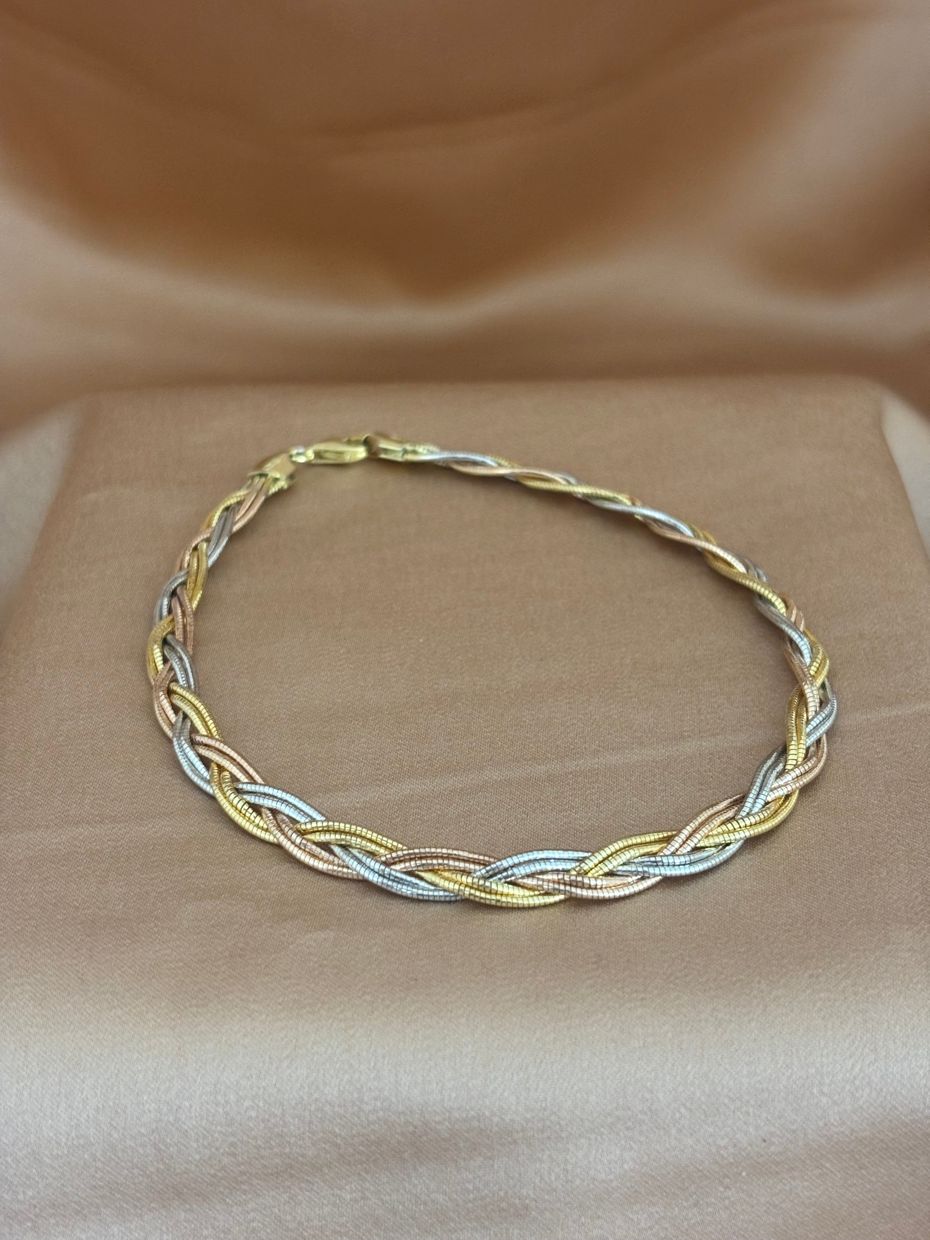 Tri-Tone Braided Twist Anklet
