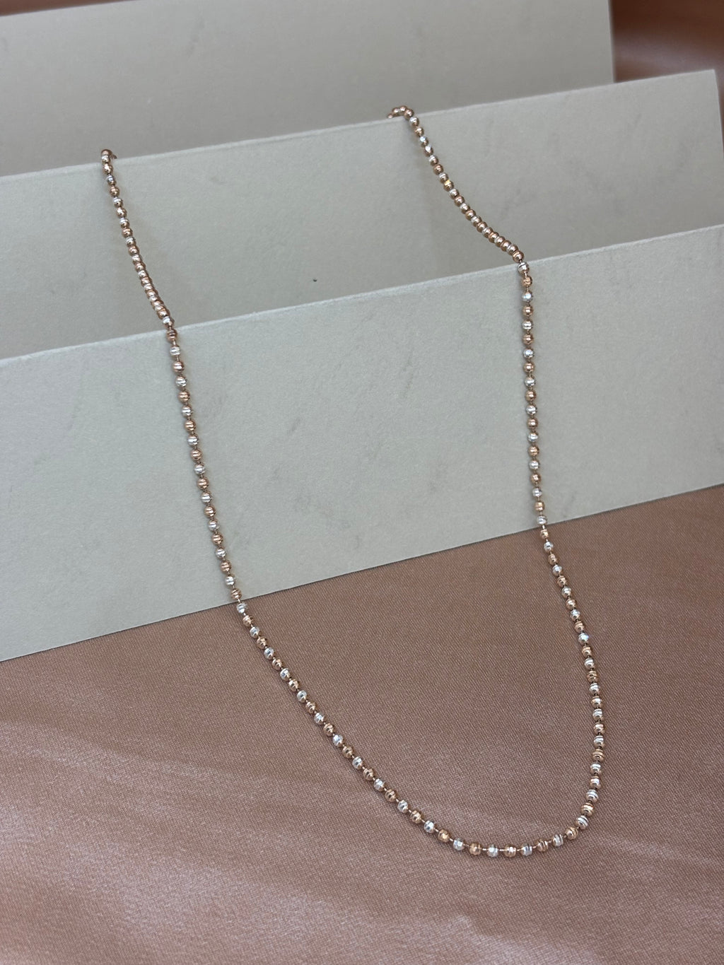 Rose Gold and Silver Textured Moon-Cut Bead Chain