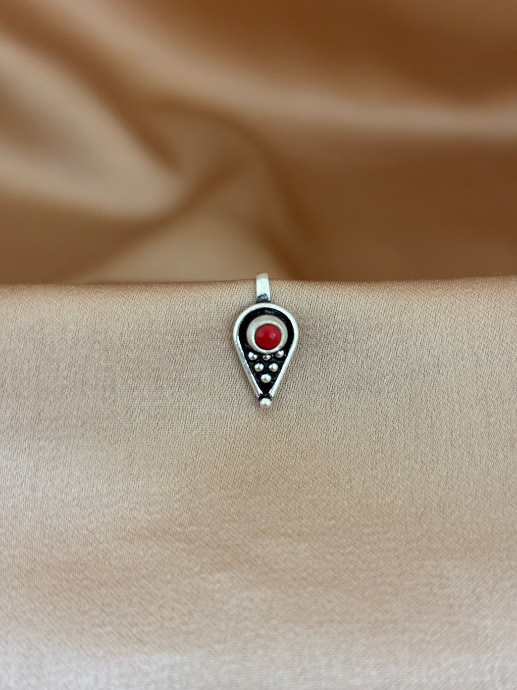 Crimson Teardrop Silver Nose Pin