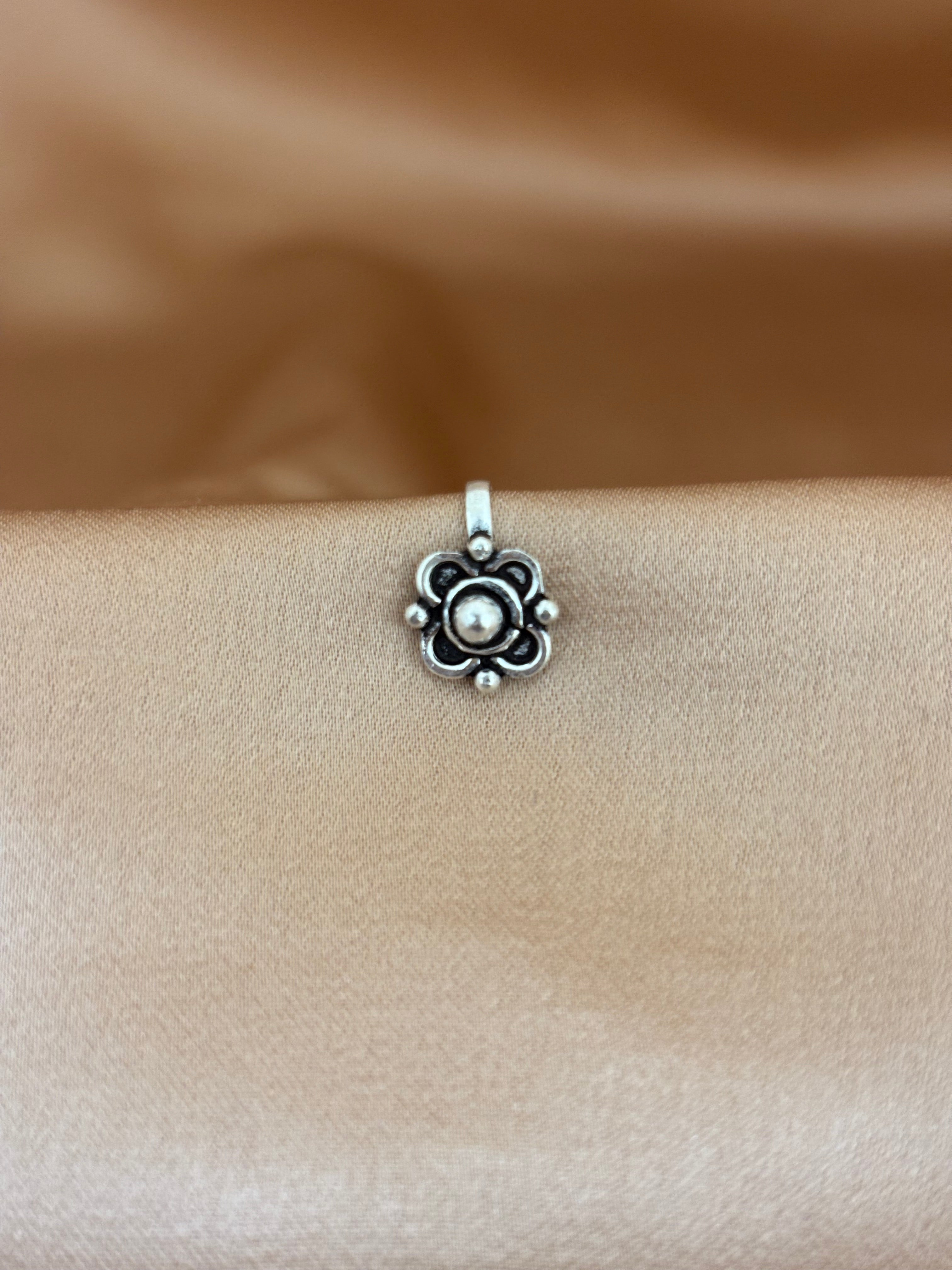 Floral Bloom Oxidized Silver Nose Pin