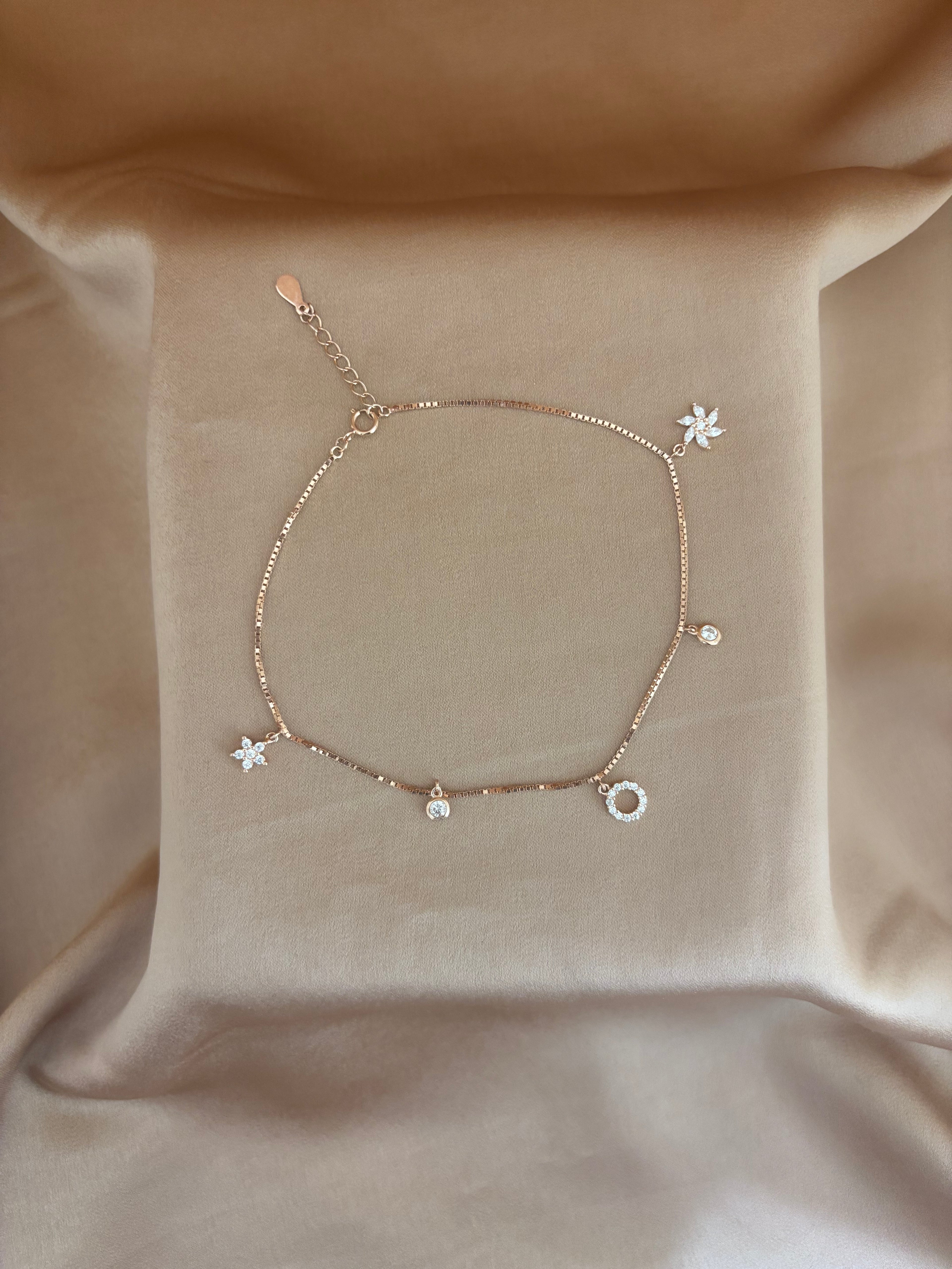 Rose Gold Floral Charm Anklet
