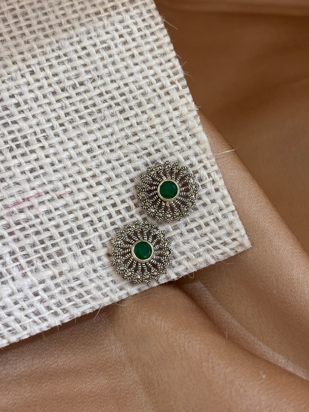 Emerald Flower Studs