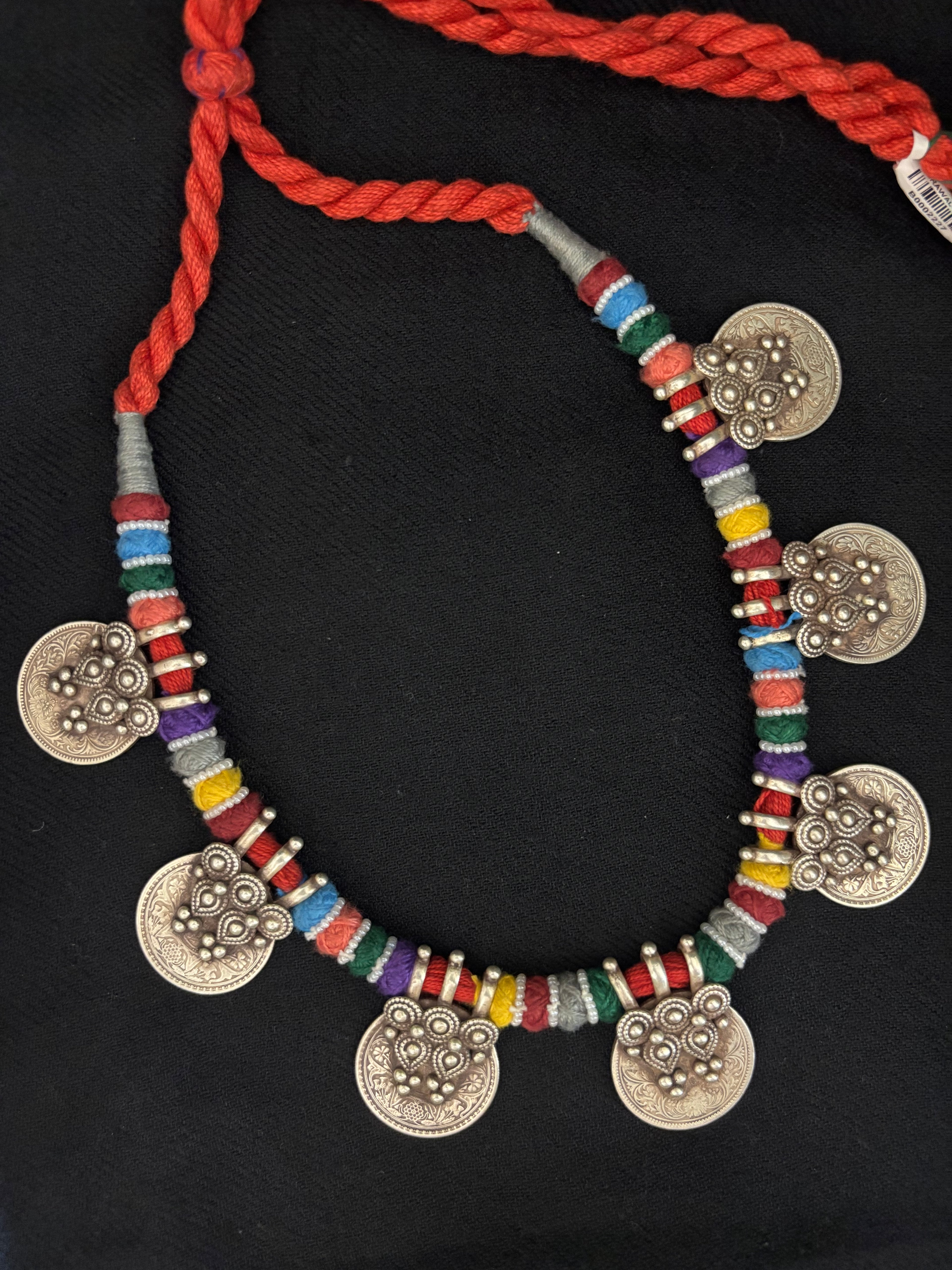 Rainbow Silk & Silver Choker