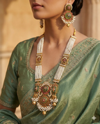 Maharaja Multi-Strand Pearl & Jadau Silver Long Necklace