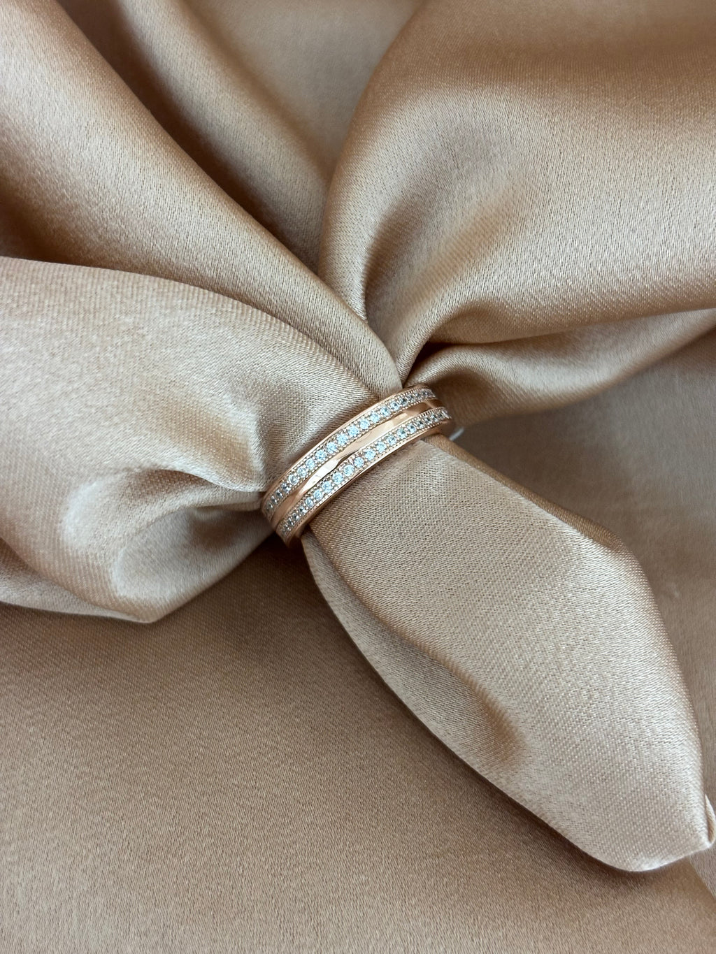 Rose Gold Toned Double Row Pave Band