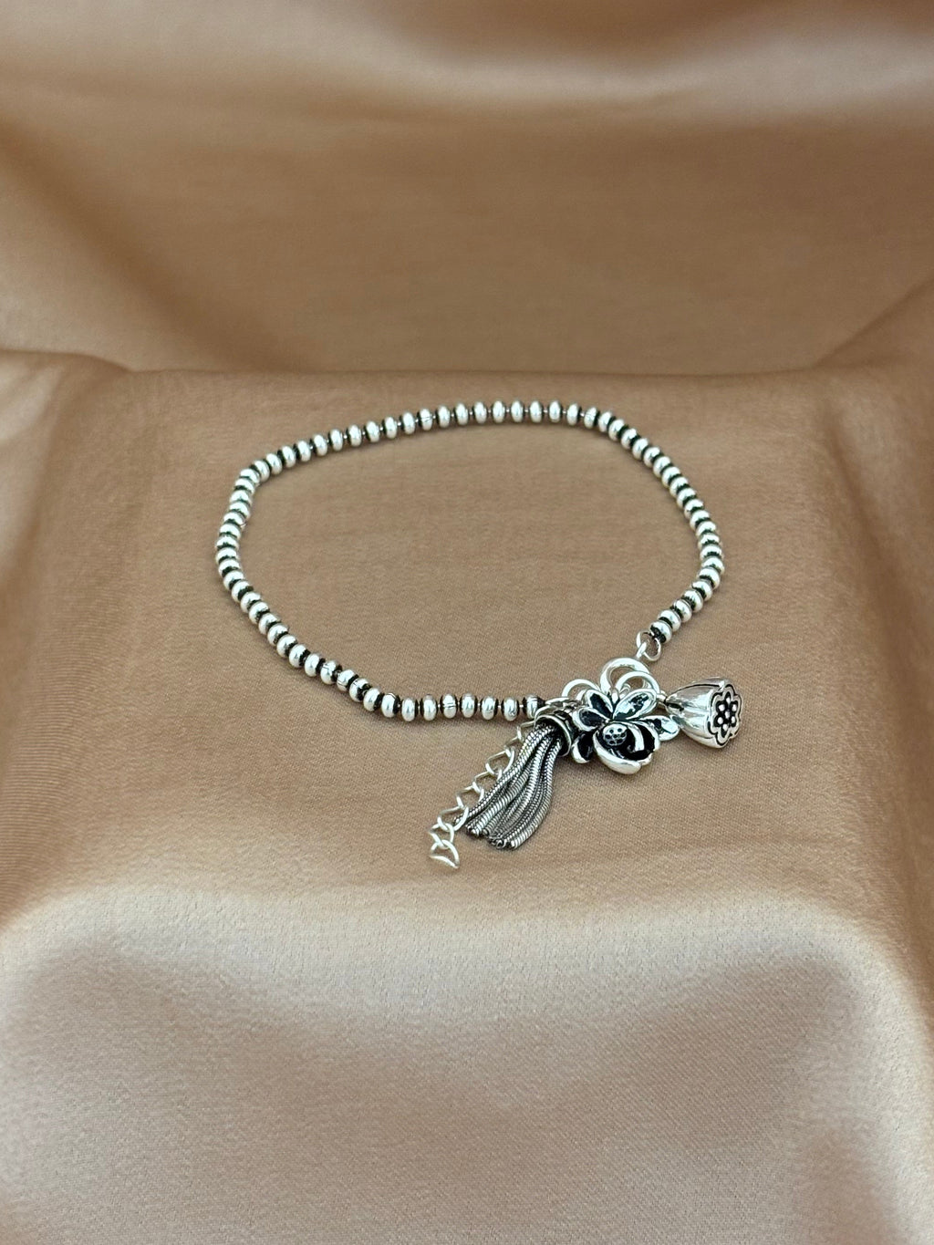 Delicate Bloom Silver Bead Bracelet