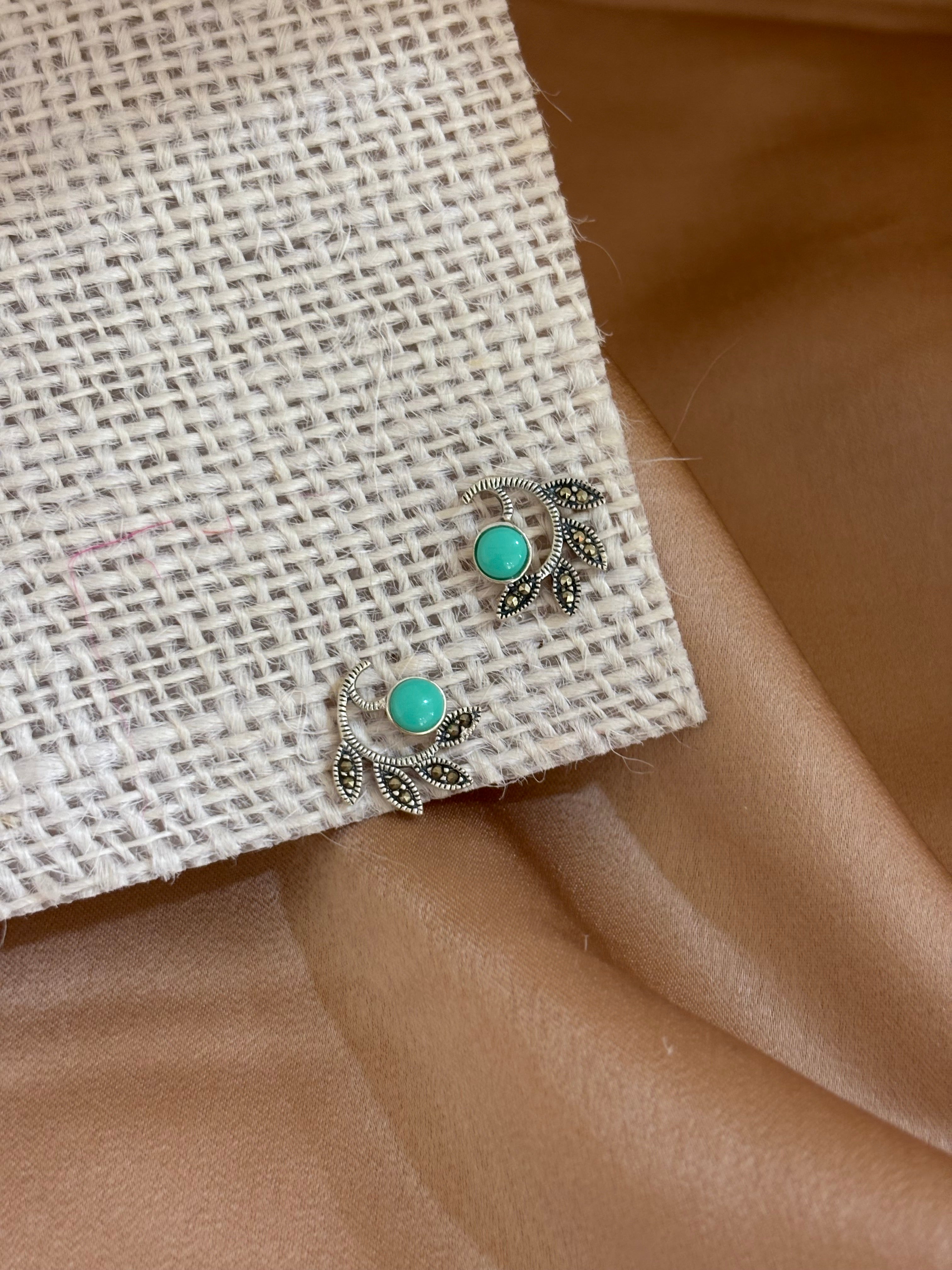 Turquoise Swirl Marcasite Studs