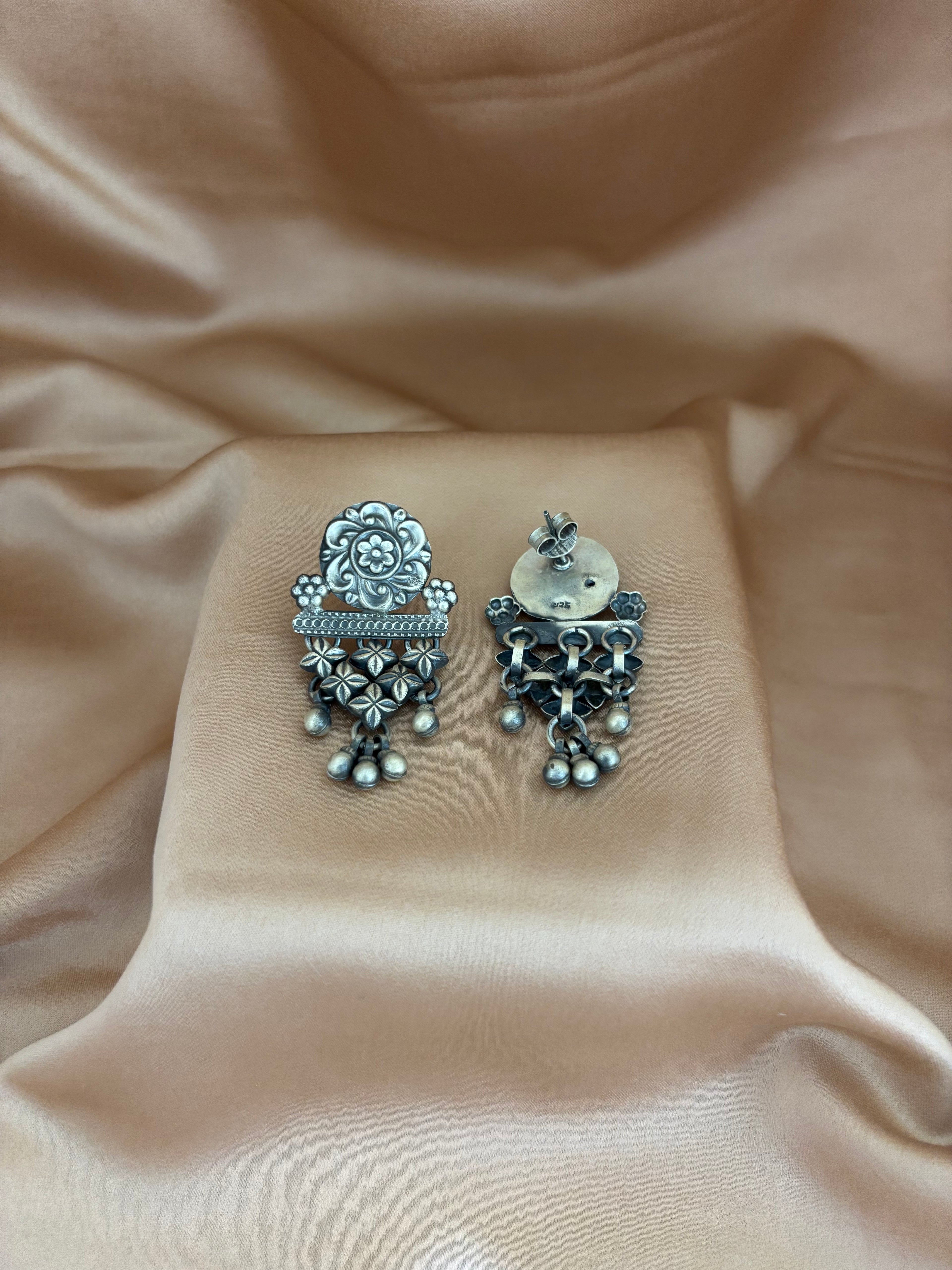 Antique Silver Star & Floral Jhumkas