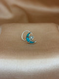 Turquoise Crescent Moon Silver Nose Pin