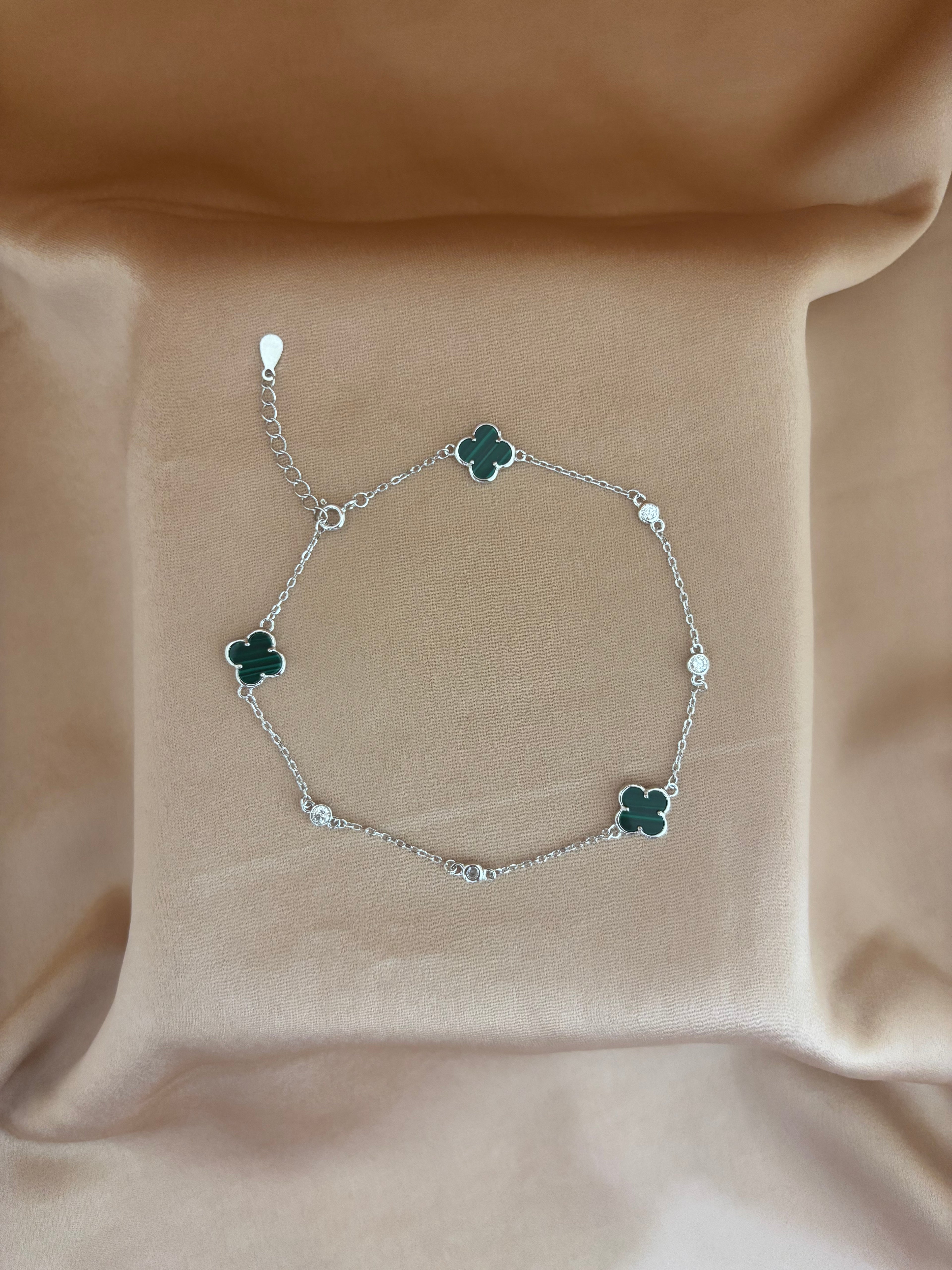Malachite Clover & Crystal Anklet