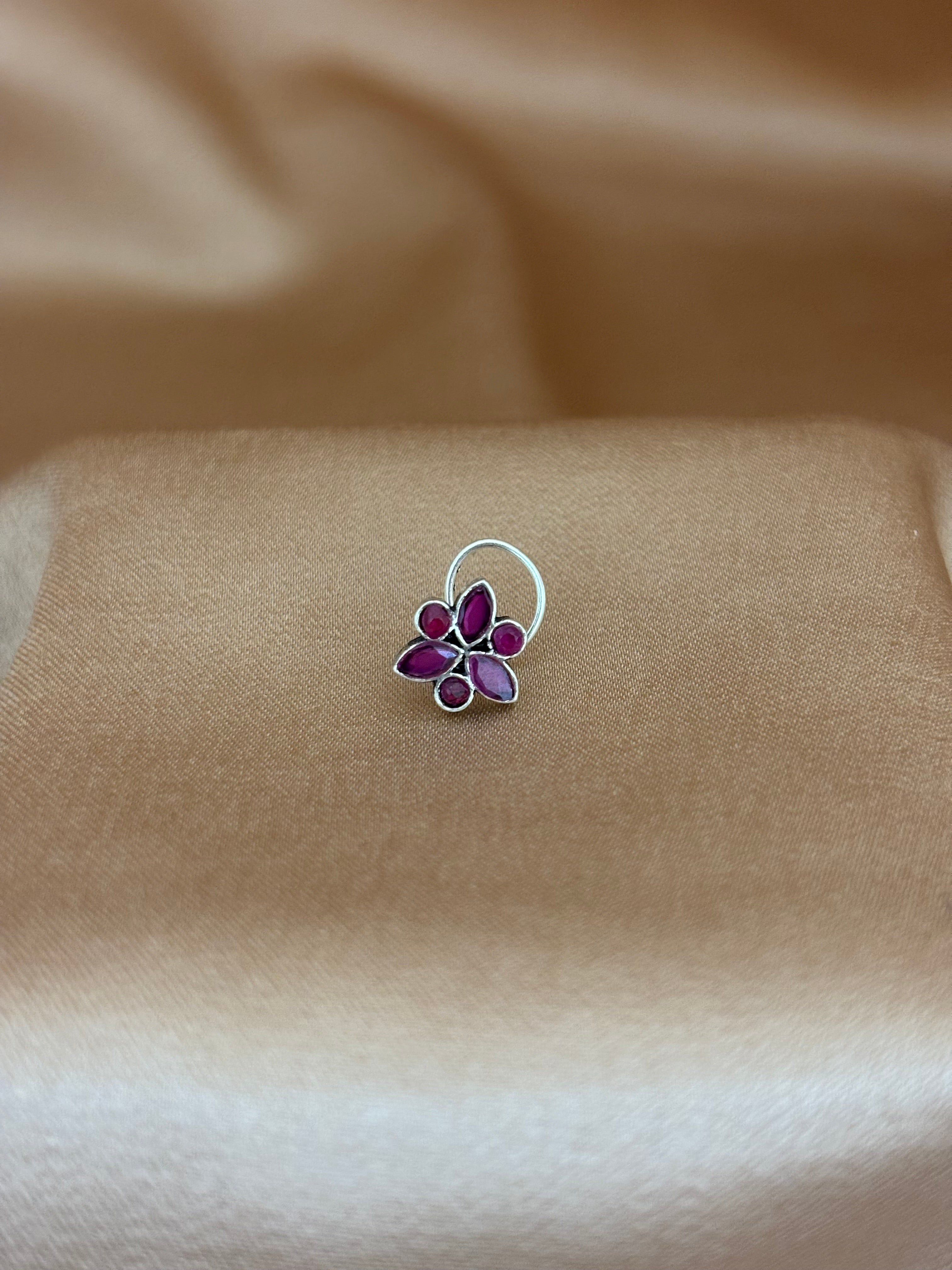 Ruby Pink Marquise Petal Silver Nose Pin