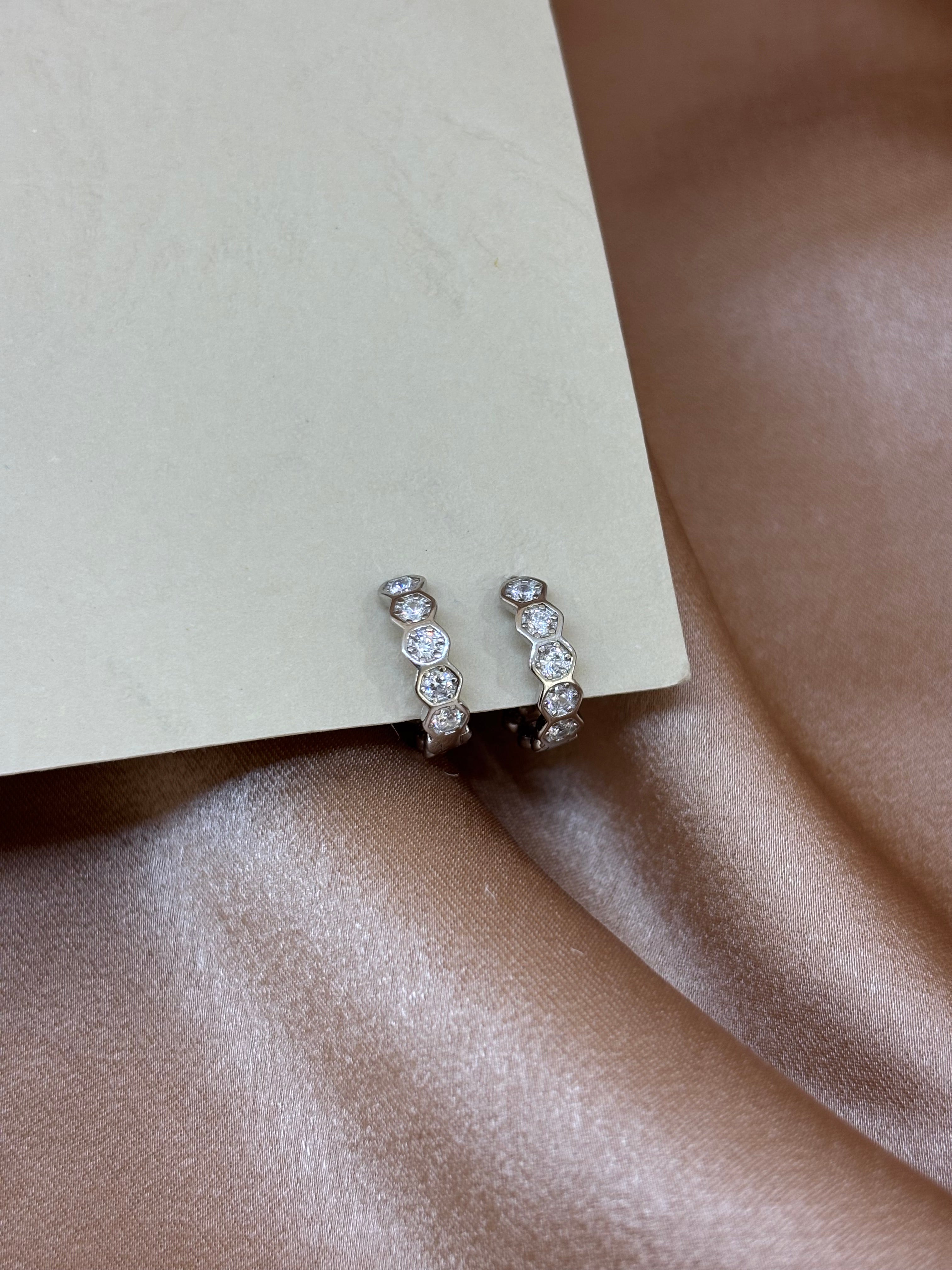 Modern Link Sparkle Silver Hoops