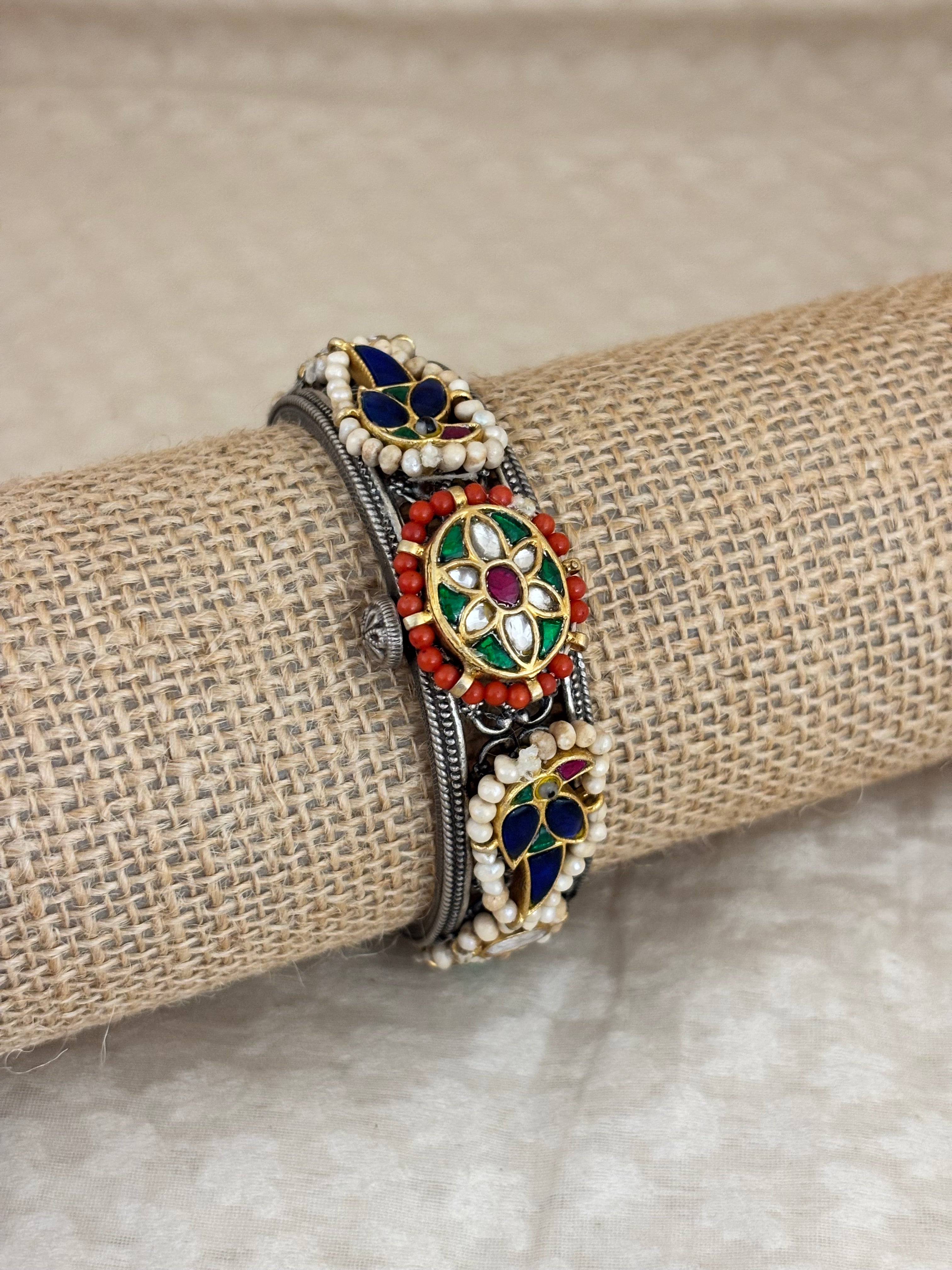 Floral Enamel & Coral Border Kada