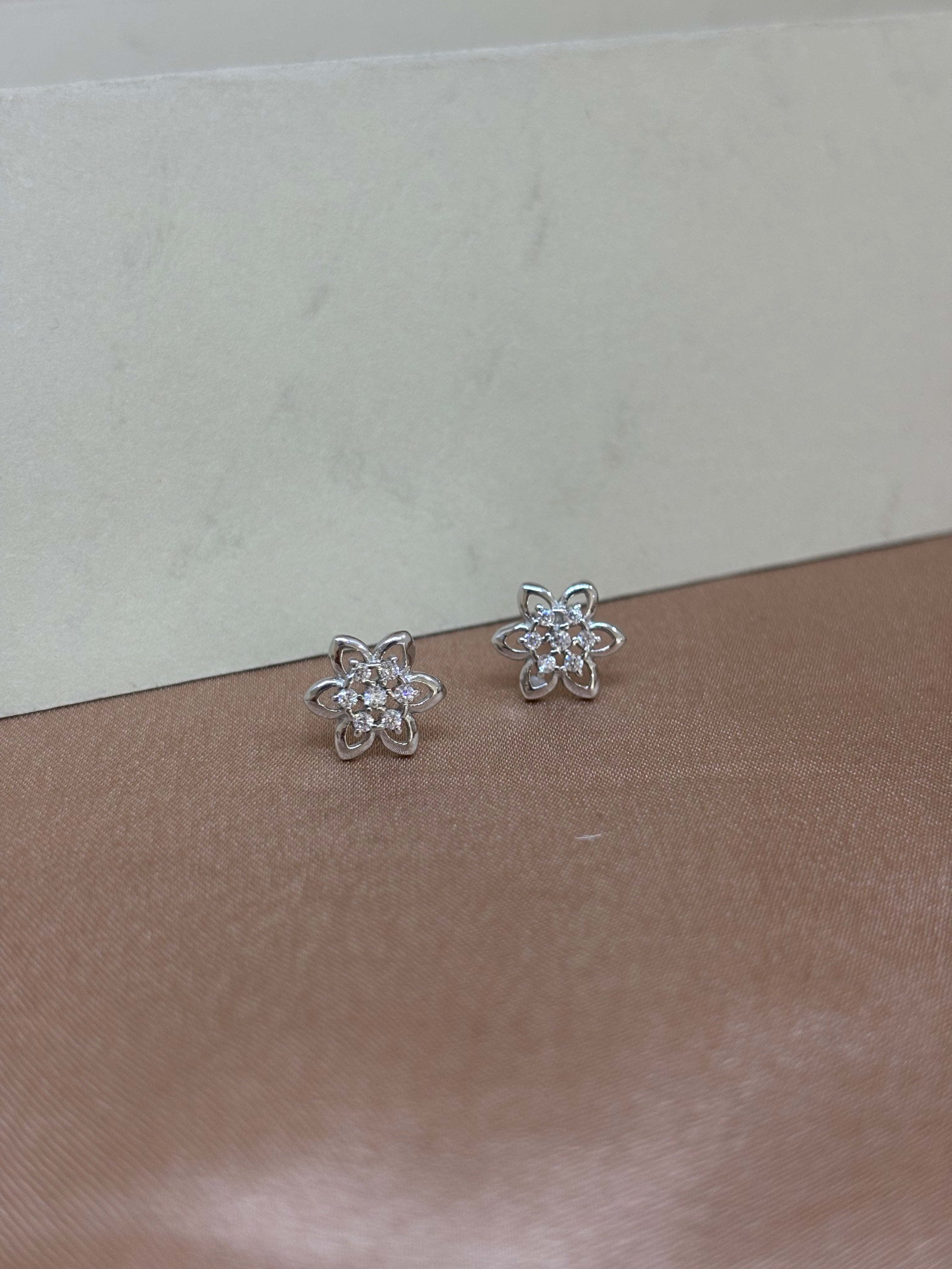 Silver-Toned Floral Crystal Pendant and Stud Earrings Set