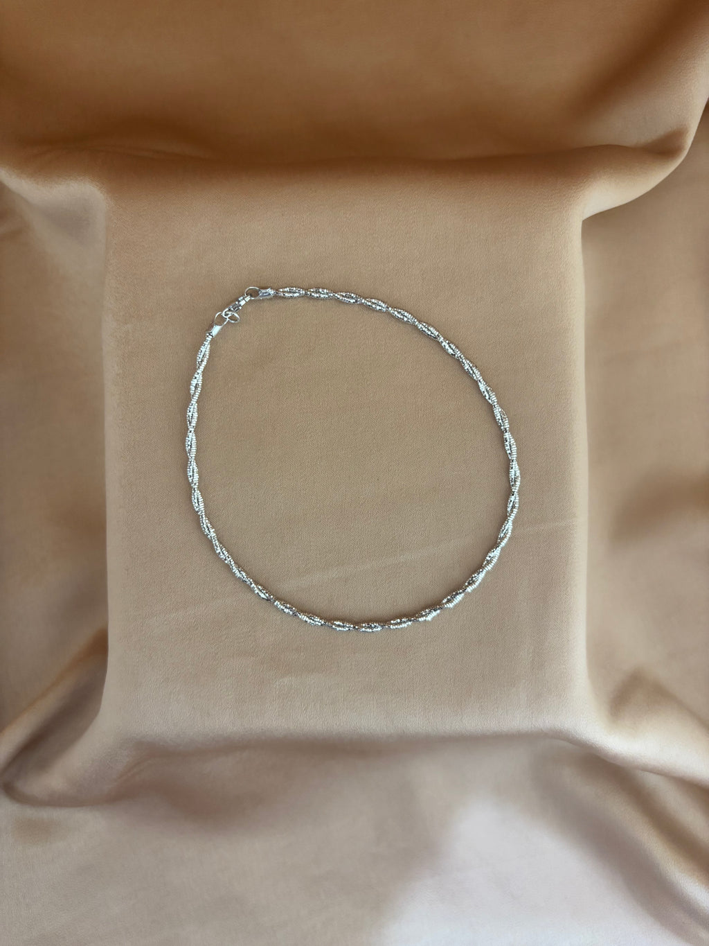 Braided Silver Silk Anklet
