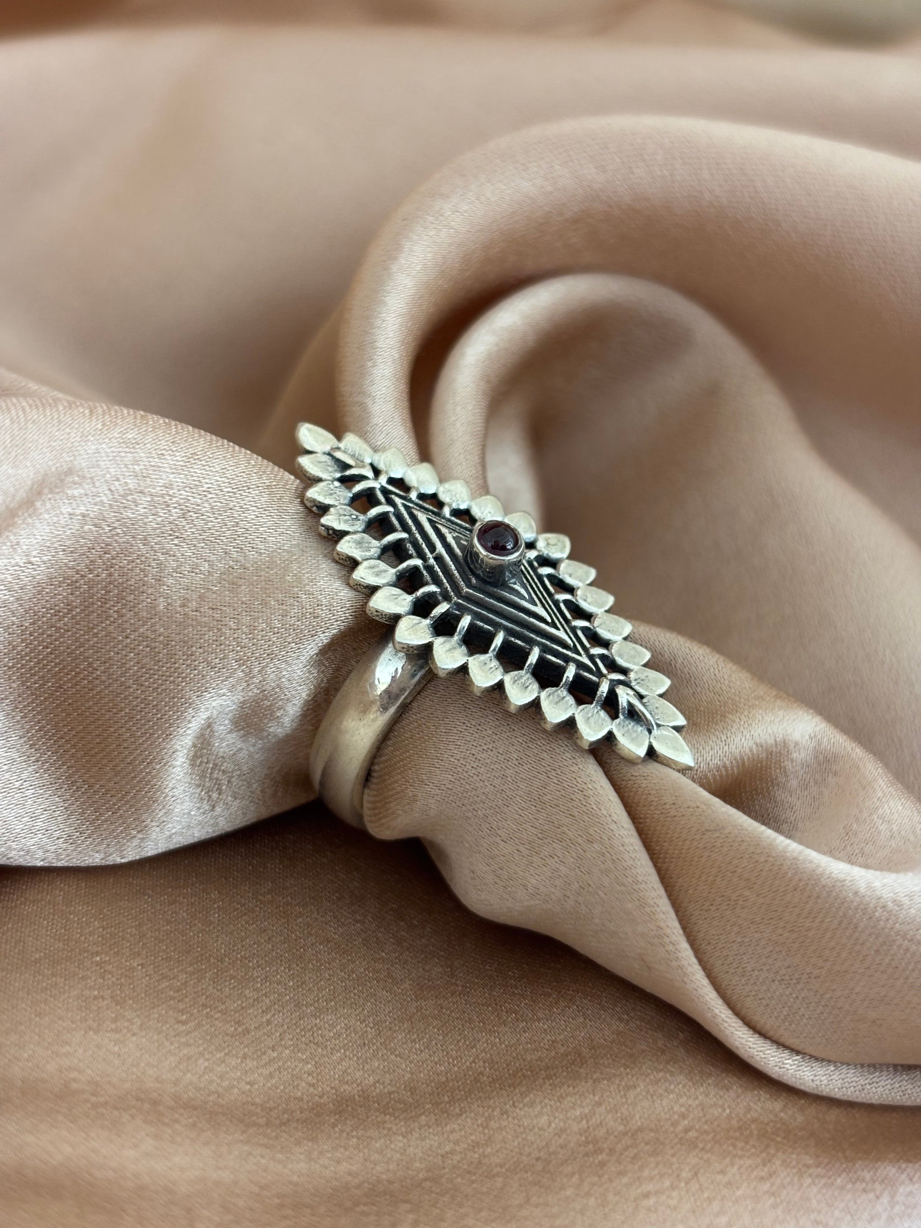 Tribal Marquise Oxidized Silver Ring