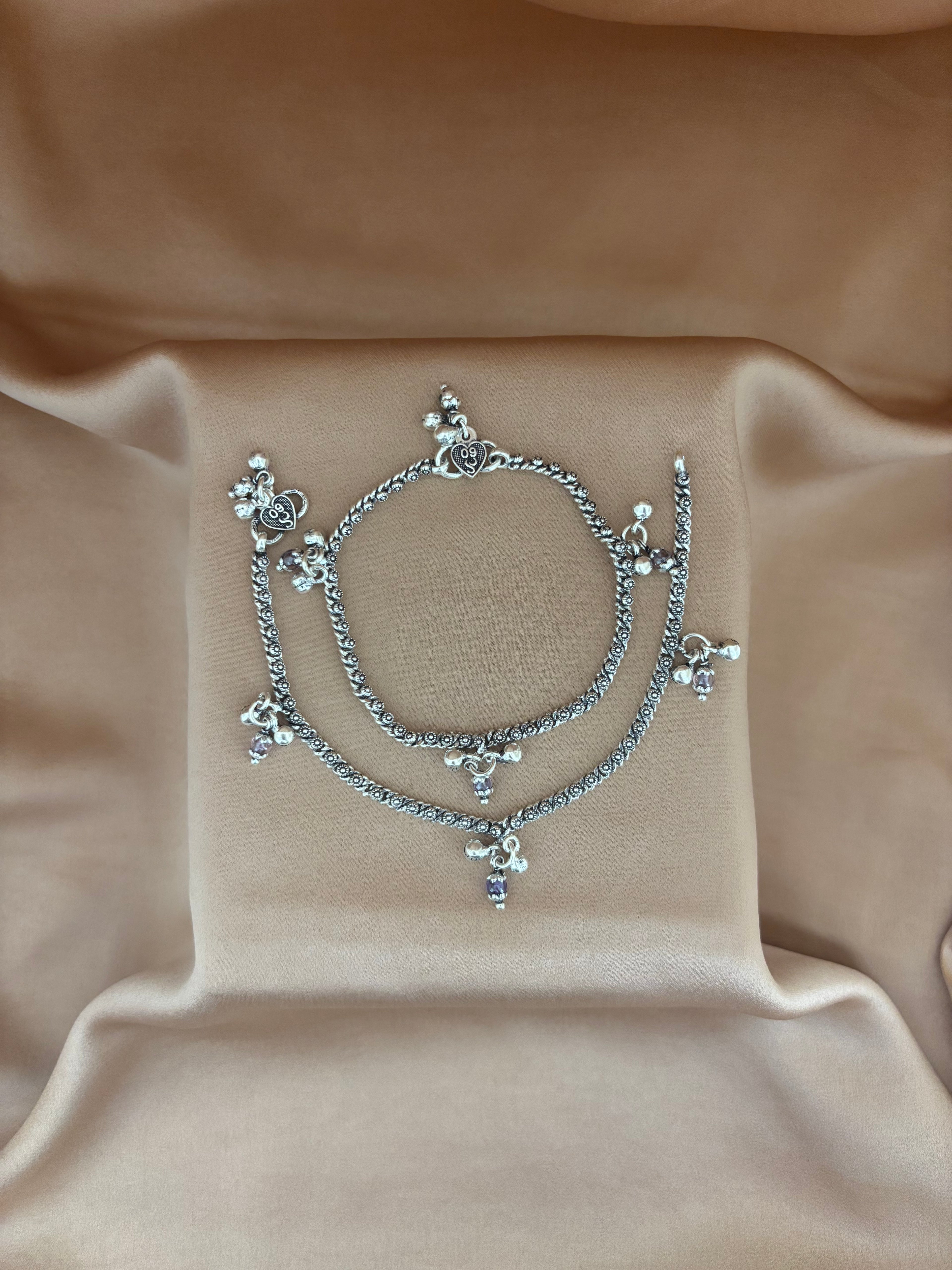 Heirloom Heart Oxidized Silver Payal