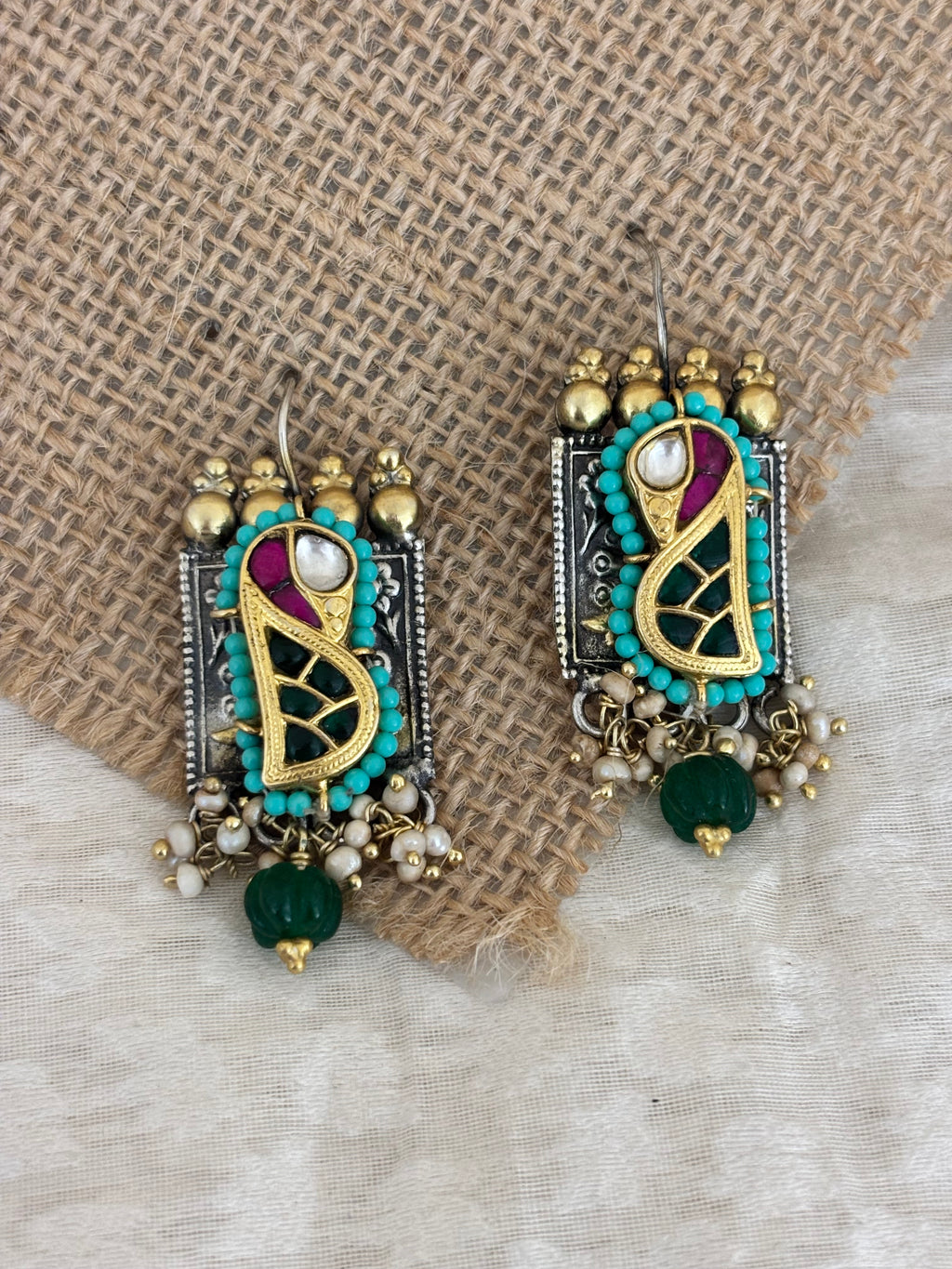 Vintage-Aura Kundan & Turquoise Fusion Drop Earrings