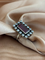 Rectangle Ruby Glass Halo Ring