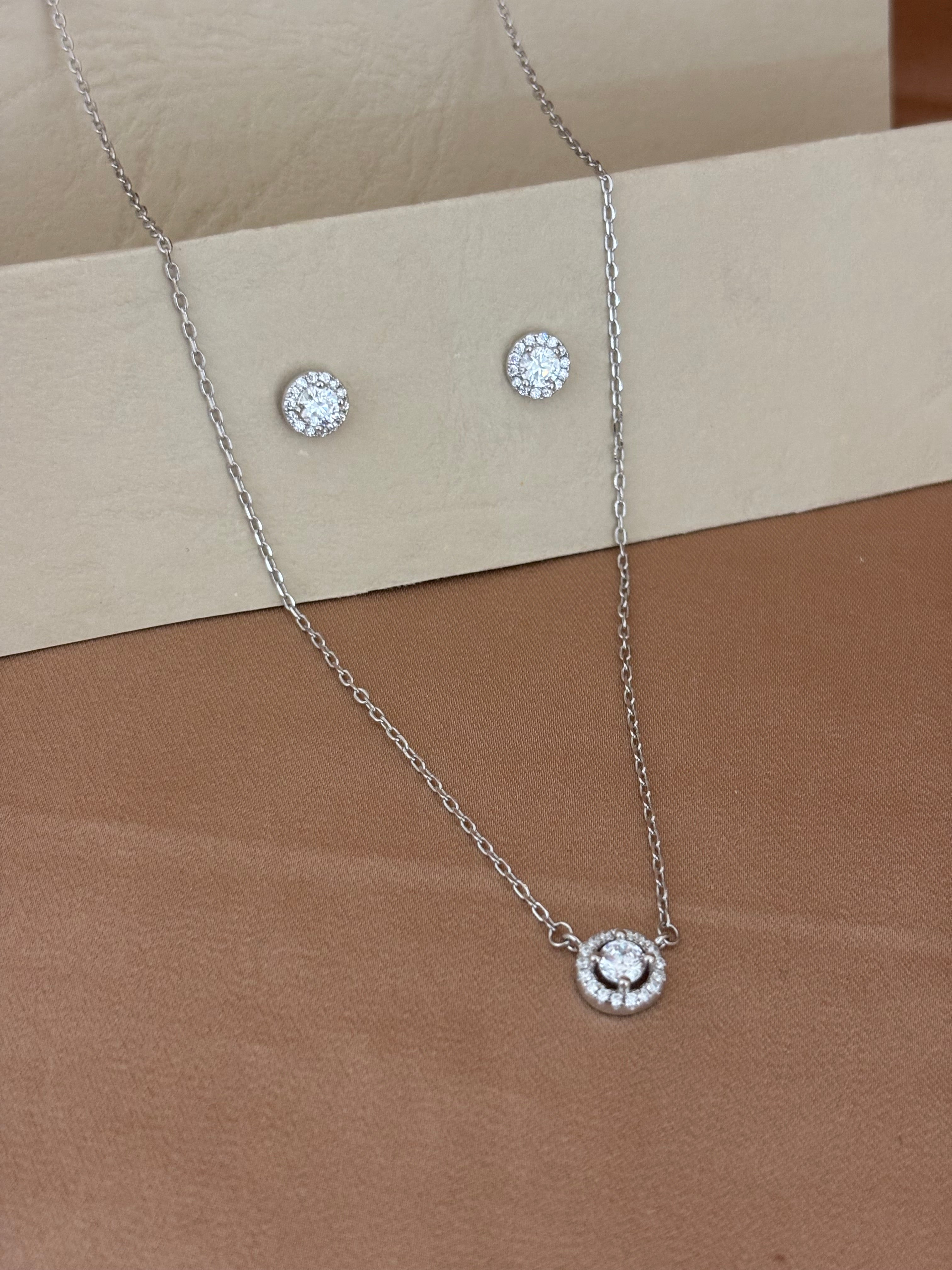Timeless Brilliant-Cut Solitaire Halo Pendant Set