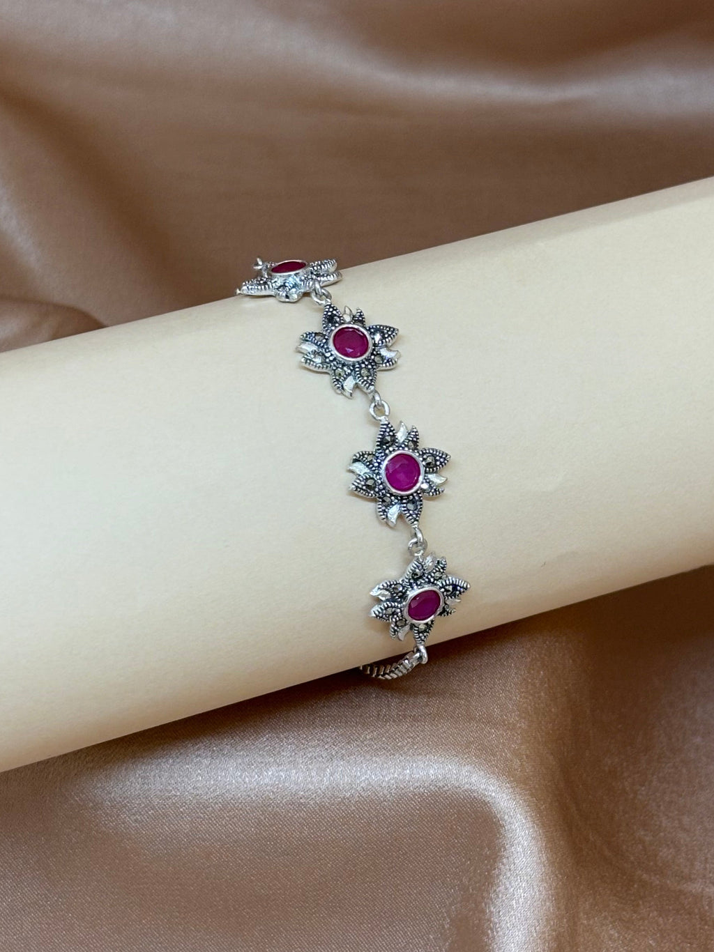 Radiant Garnet Flower Chain Bracelet