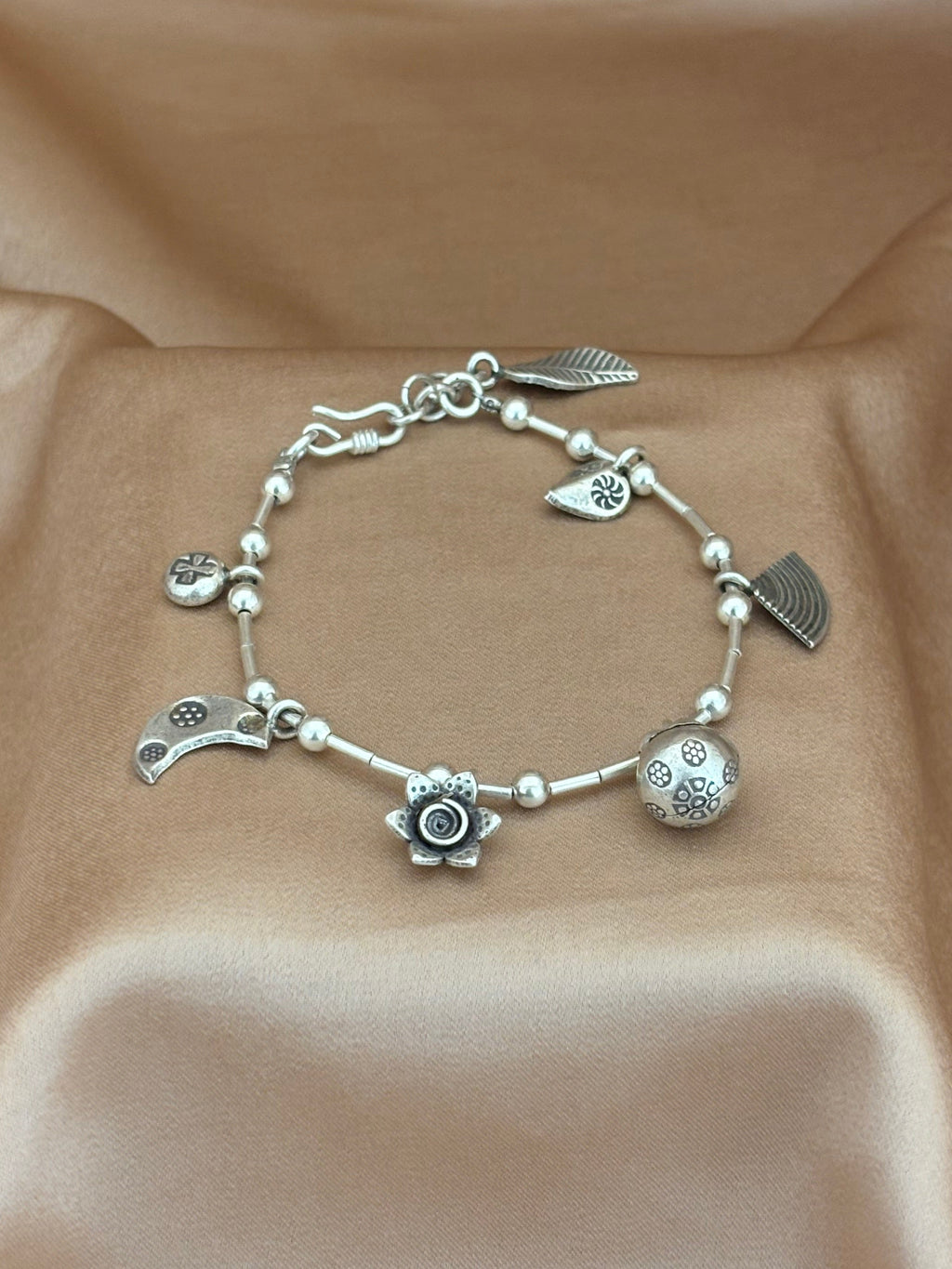Whimsical Oxidized Silver Charm Bracelet