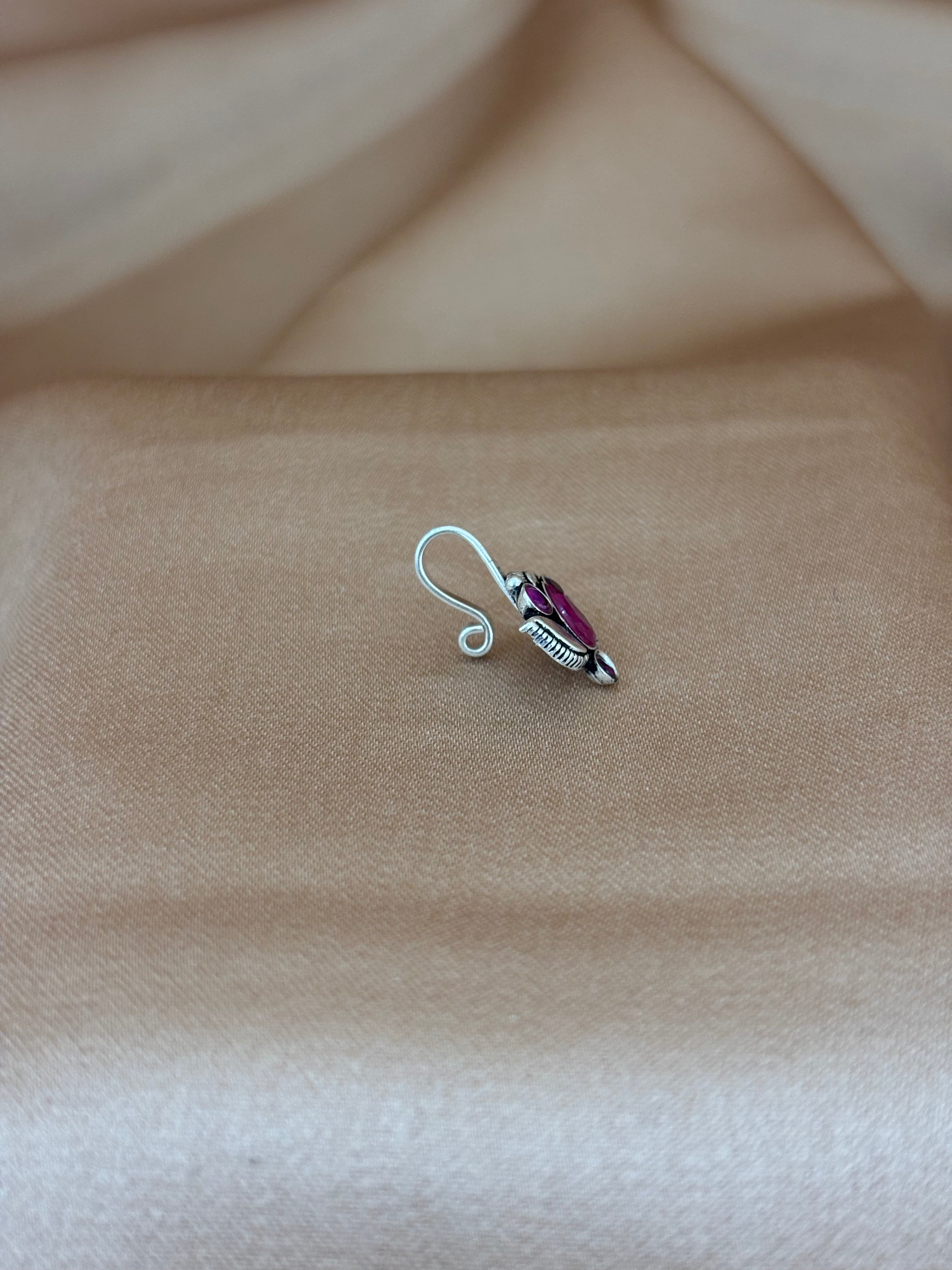 Teardrop Ruby Floral Nose Pin