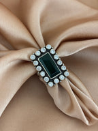 Rectangle Emerald Glass Halo Ring