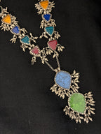 Lapis & Emerald Glass Festoon Antique Necklace