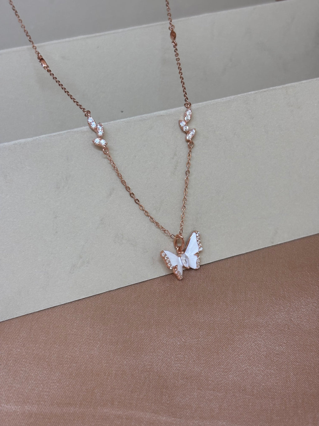 White Enamel Butterfly Wings Pendant and Earrings Set