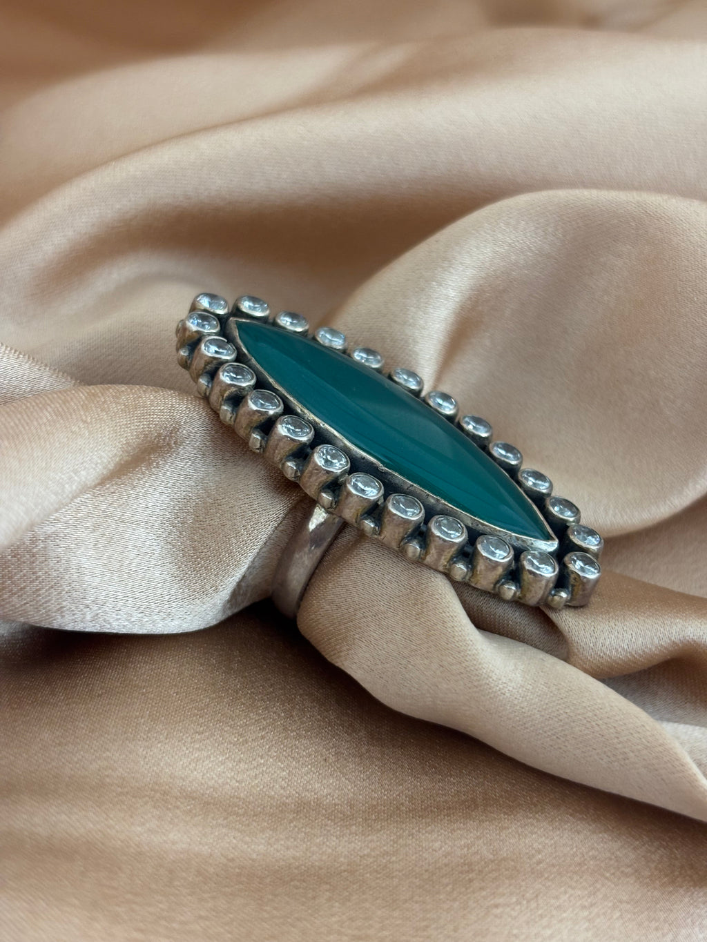 Emerald Green Marquise Ring with Zirconia Halo