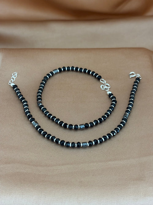 Classic Black Bead Silver Nazariya Set