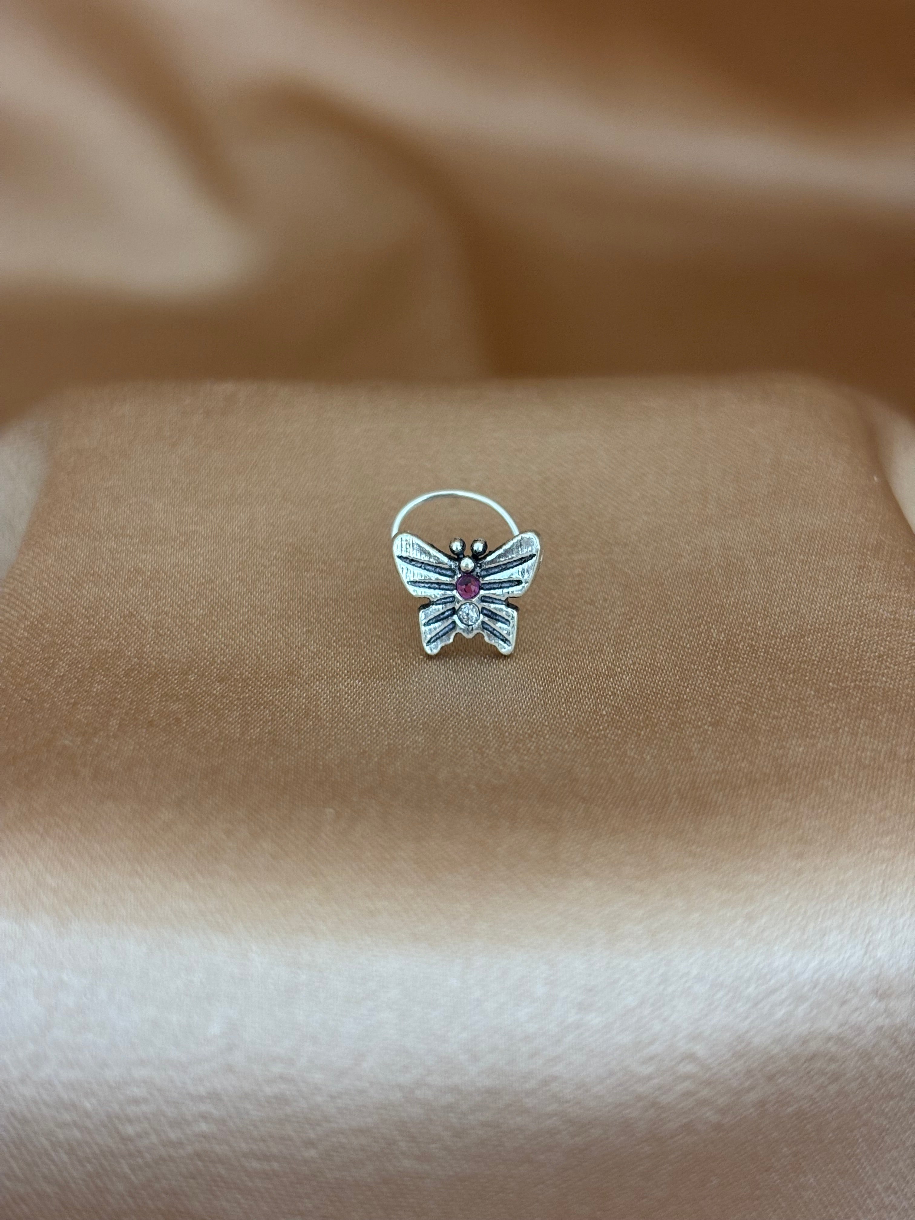 Enchanted Butterfly Oxidized Silver Nose Pin
