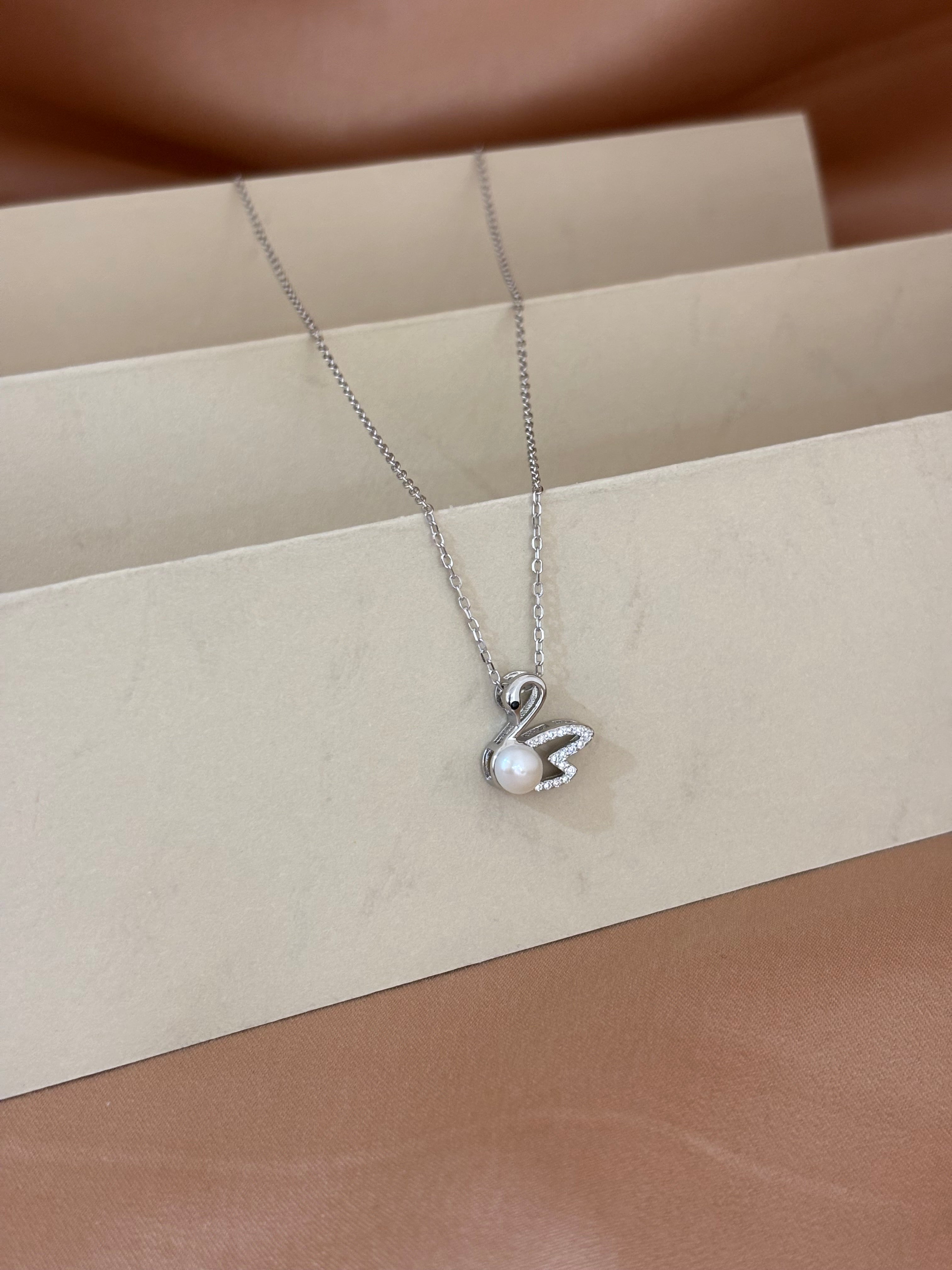 Graceful Swan Pearl & Stone Necklace