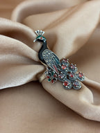 Majestic Peacock Marcasite & Garnet Ring