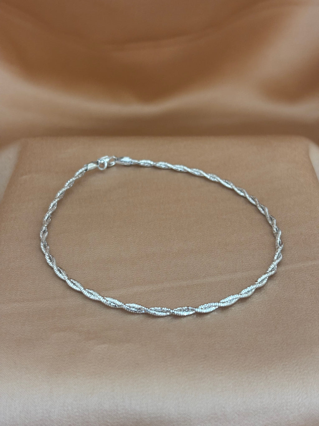 Braided Silver Silk Anklet