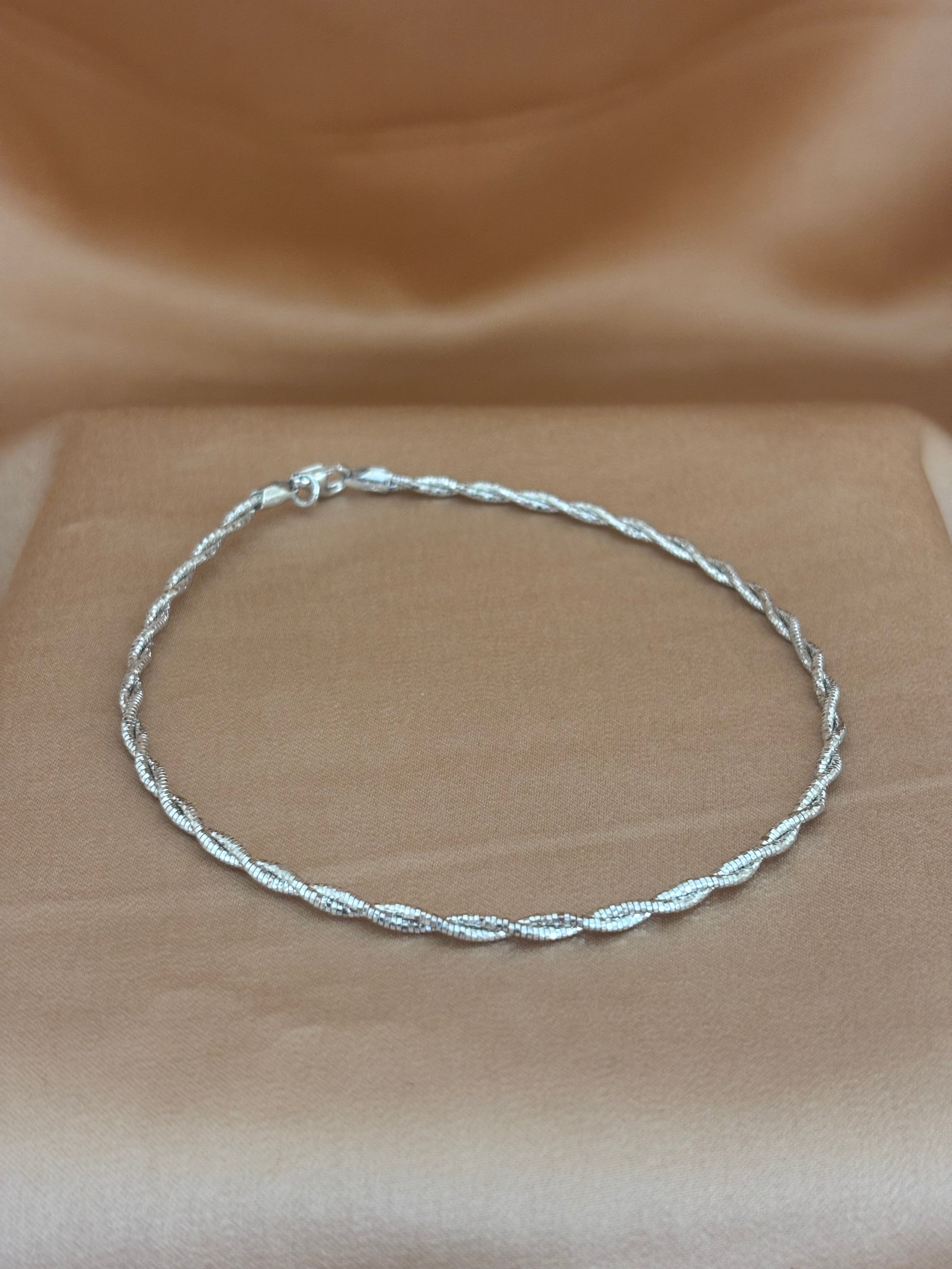 Braided Silver Silk Anklet