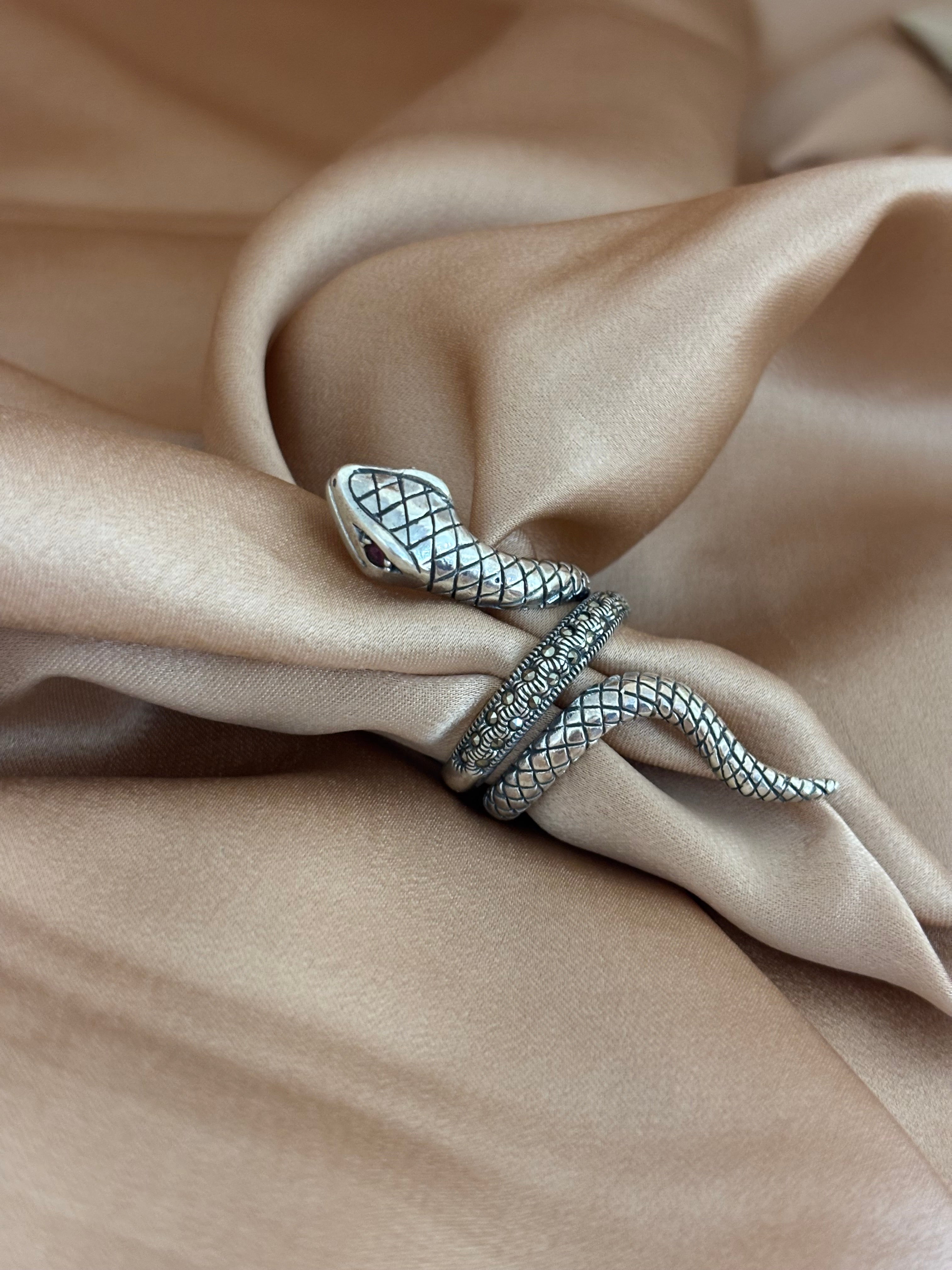 Textured Serpentine Silver Wrap Ring