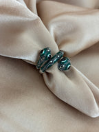 Deep Green Enamel & Marcasite Silver Serpent Ring