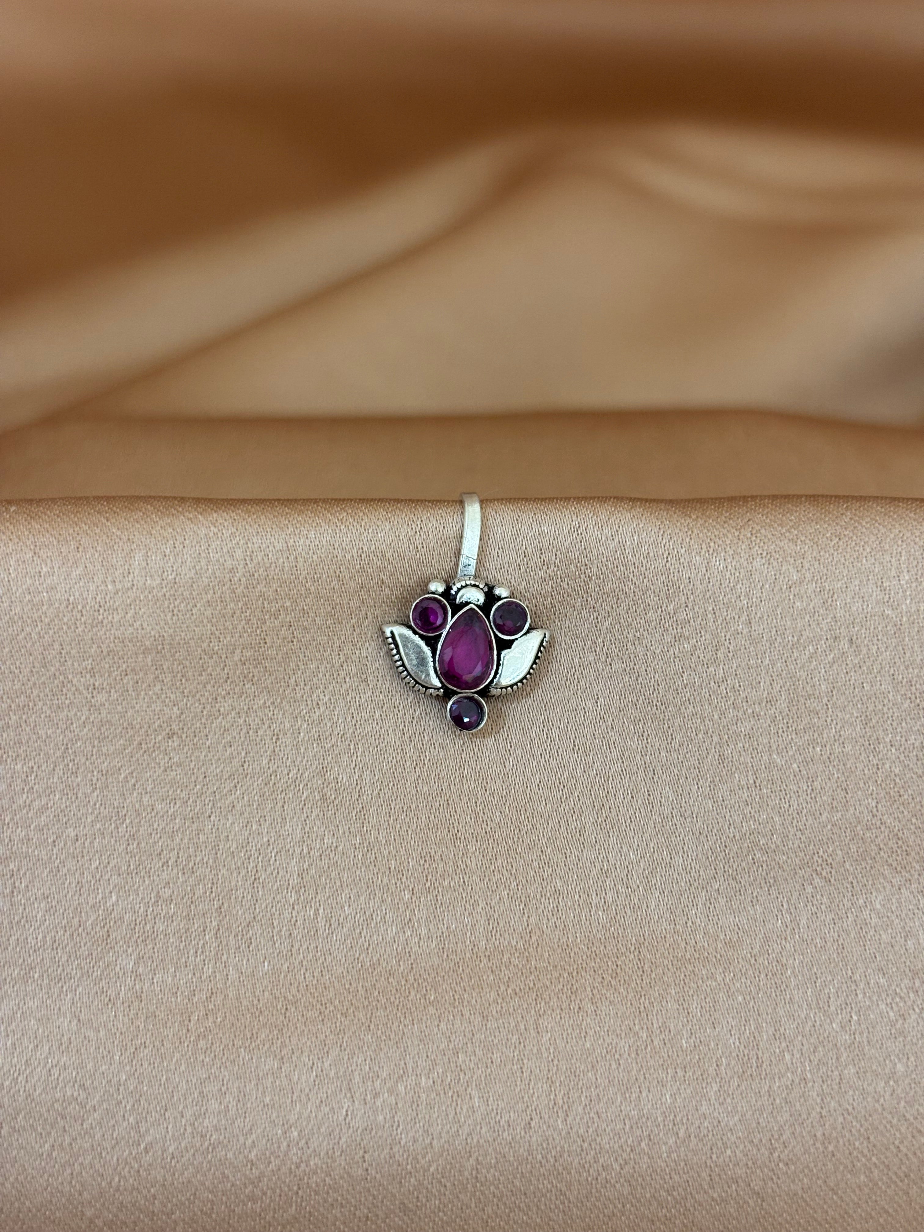 Teardrop Ruby Floral Nose Pin
