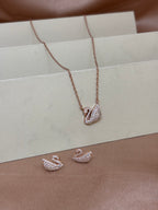 Rose Gold Encrusted Swan Pendant and Stud Earrings Set