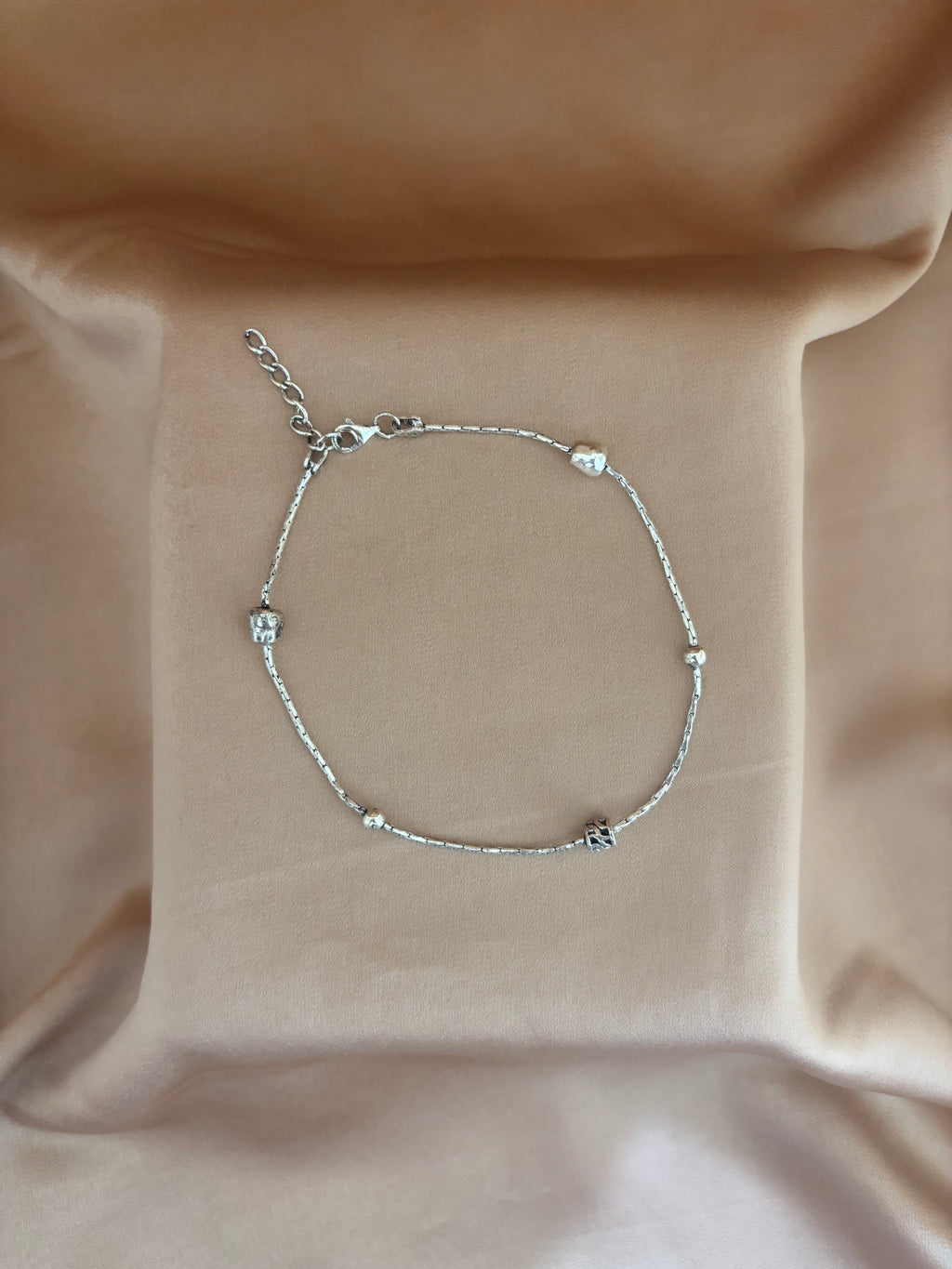 Artisan Bead & Textured Link Anklet