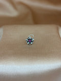 Magenta Pink Oxidized Silver Nose Pin