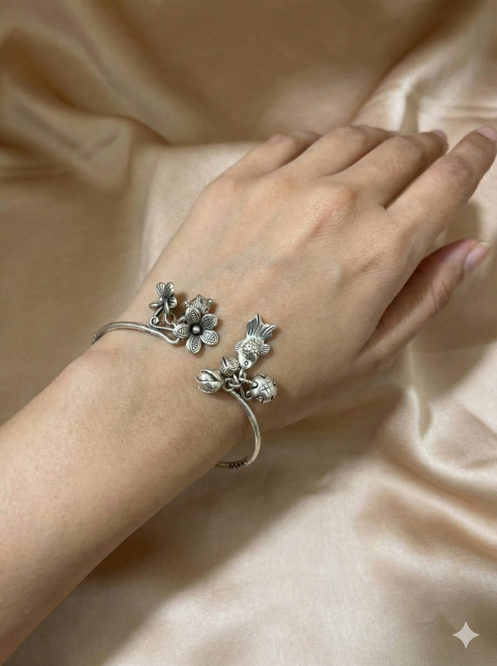 Open-Cuff with Flower and Charms